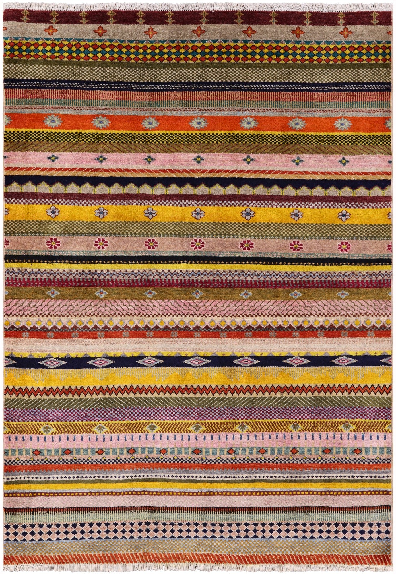 Persian Gabbeh Hand Knotted Wool Rug - 4' 1" X 5' 10" - Golden Nile