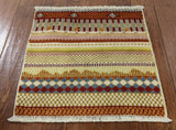 2' X 2' Handmade Square Lori Super Gabbeh Oriental Wool Rug - Golden Nile