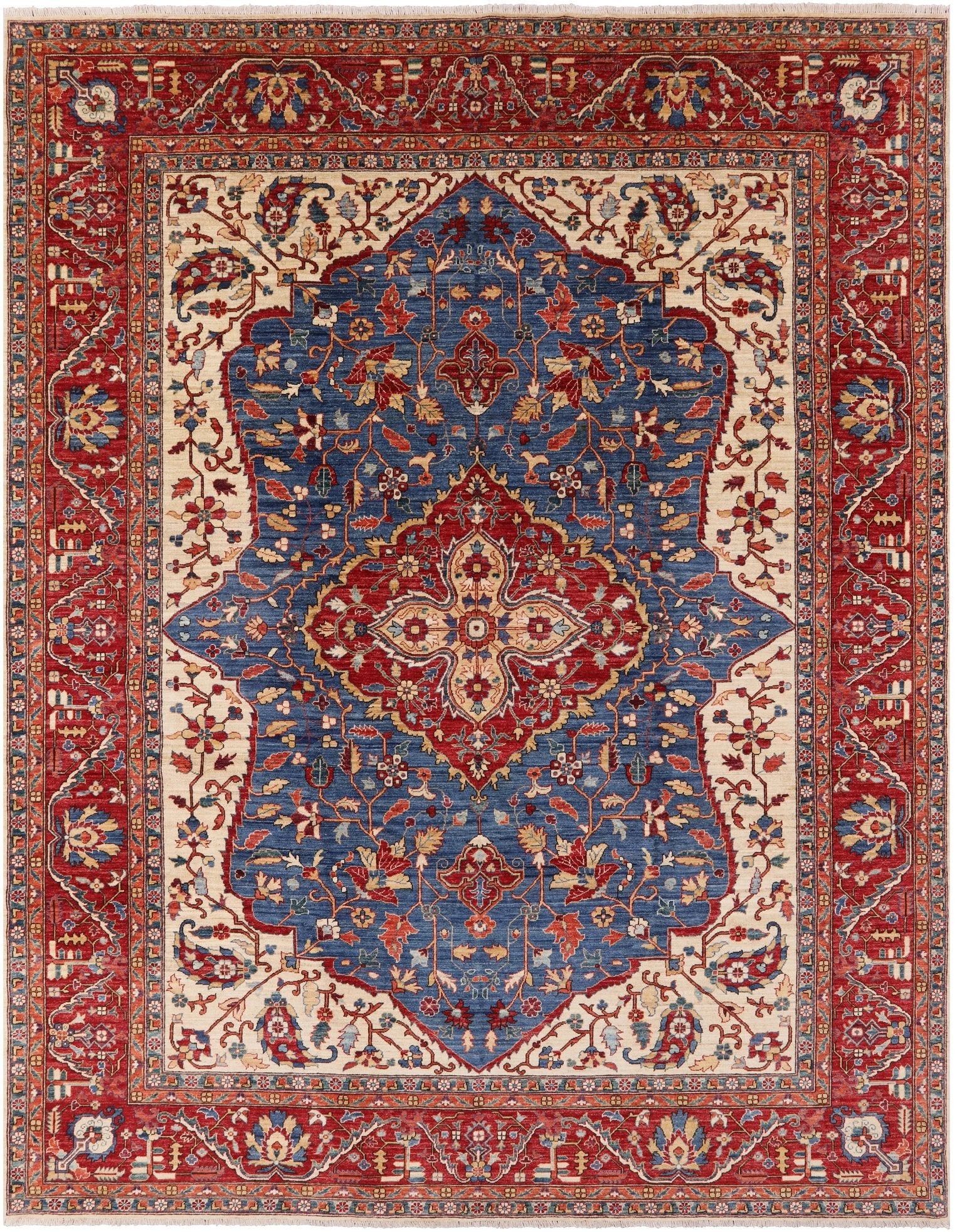 Blue Persian Fine Serapi Hand Knotted Wool Rug - 10' 2" X 13' 1" - Golden Nile