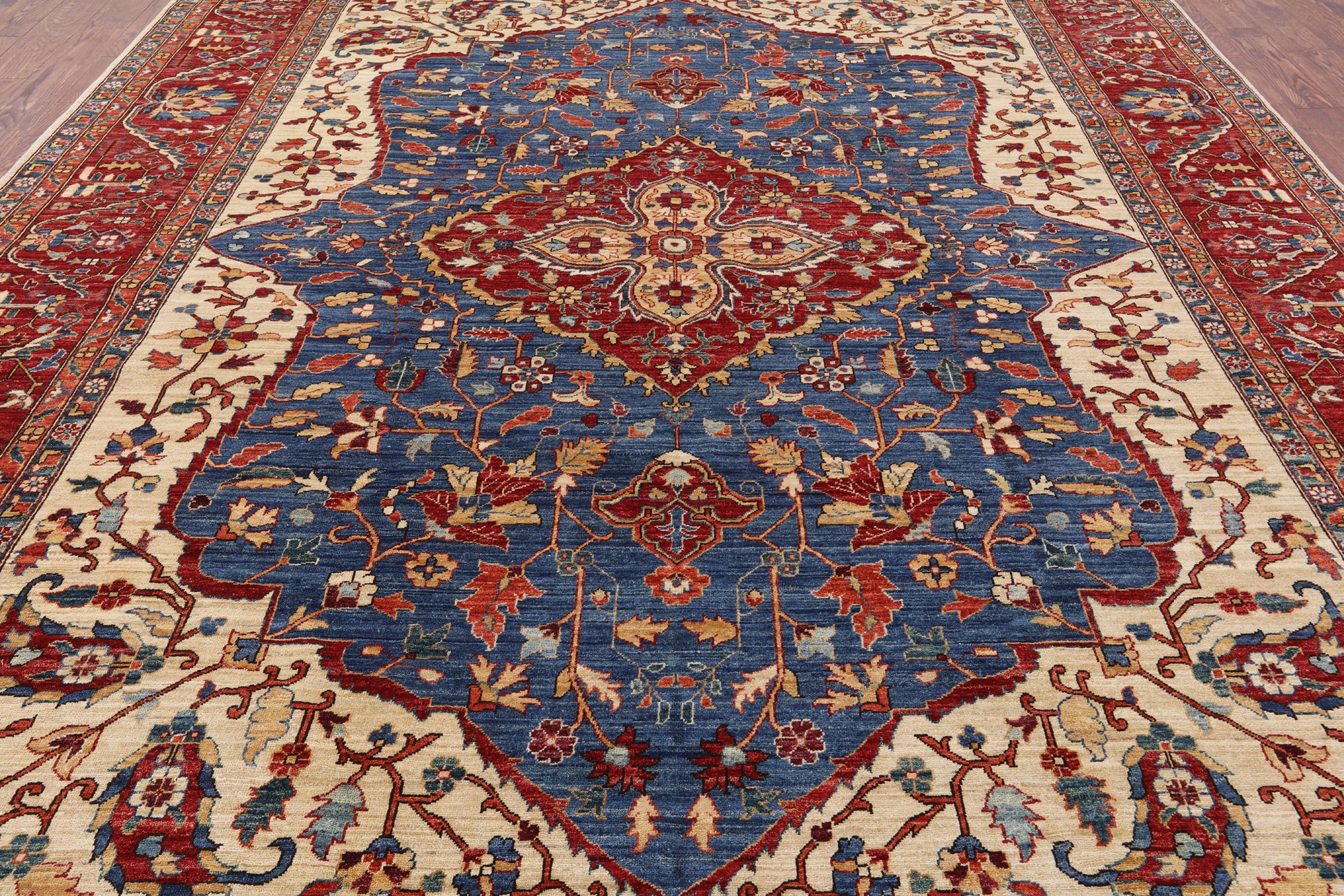 Blue Persian Fine Serapi Hand Knotted Wool Rug - 10' 2" X 13' 1" - Golden Nile
