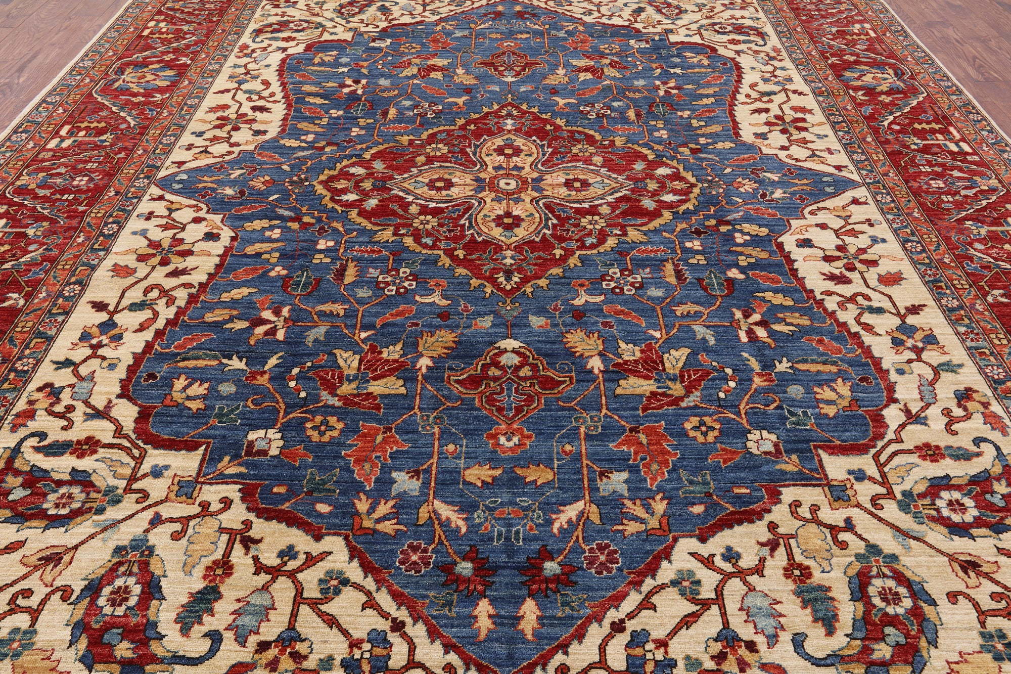Blue Persian Fine Serapi Hand Knotted Wool Rug - 10' 2" X 13' 1" - Golden Nile