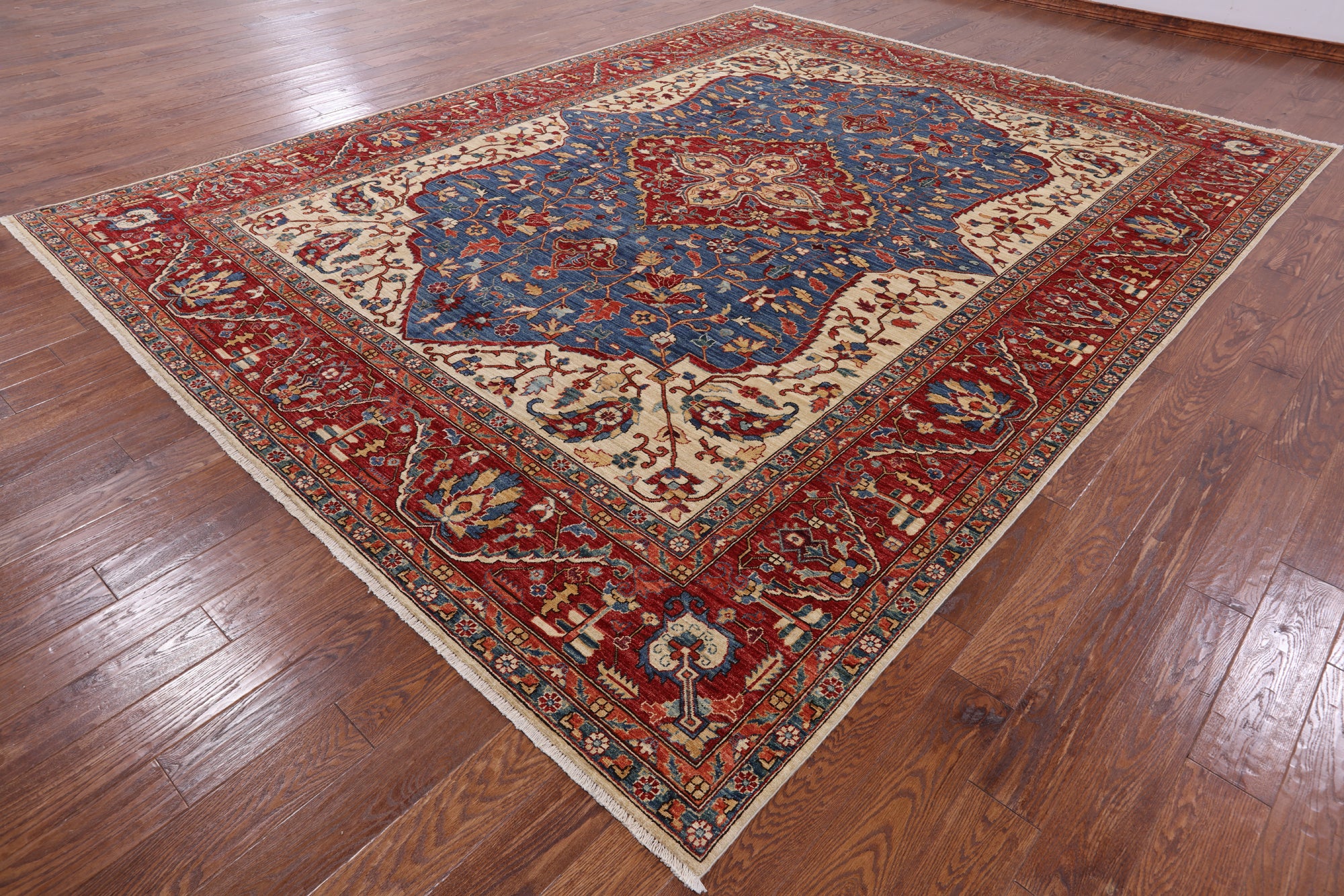Blue Persian Fine Serapi Hand Knotted Wool Rug - 10' 2" X 13' 1" - Golden Nile