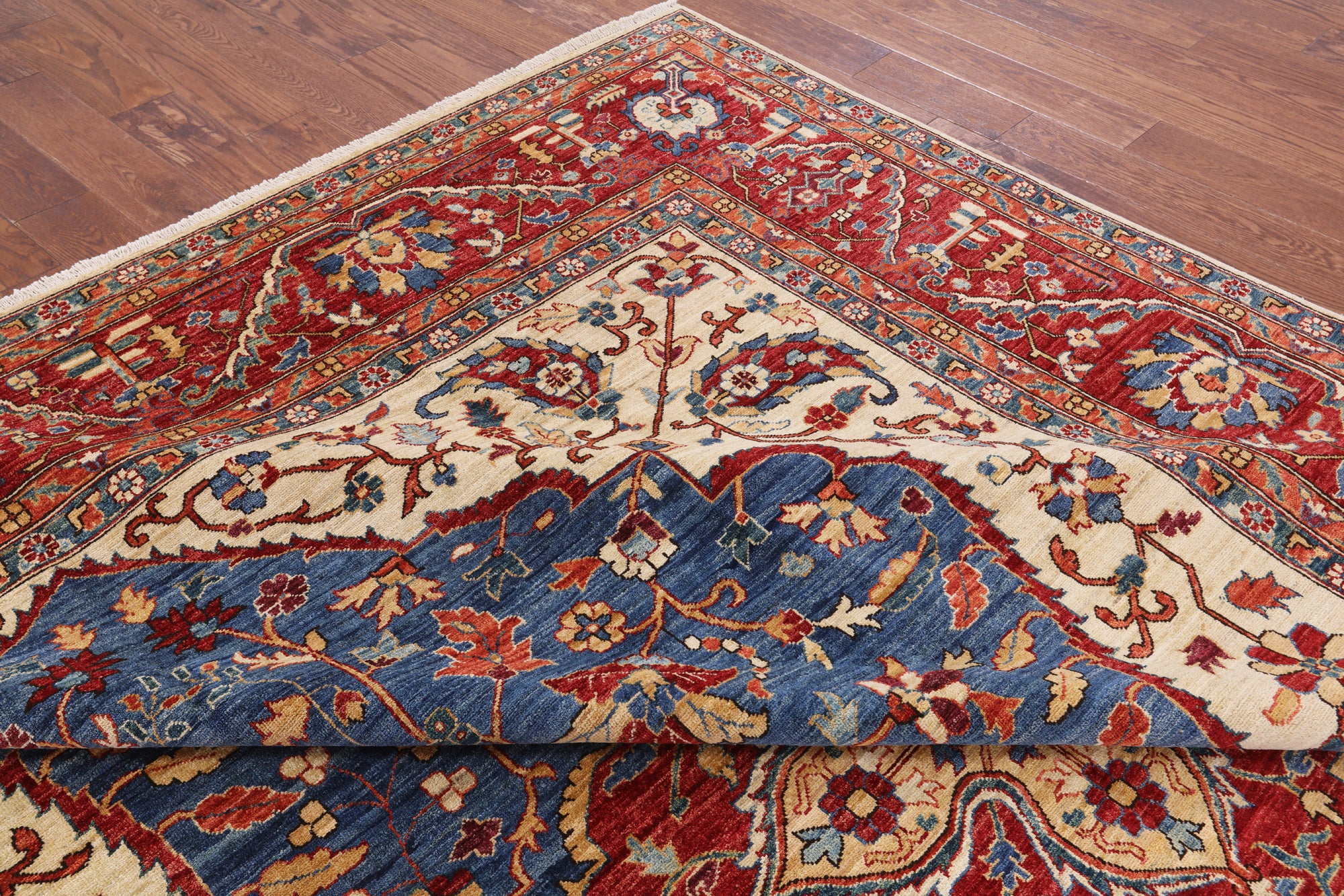 Blue Persian Fine Serapi Hand Knotted Wool Rug - 10' 2" X 13' 1" - Golden Nile