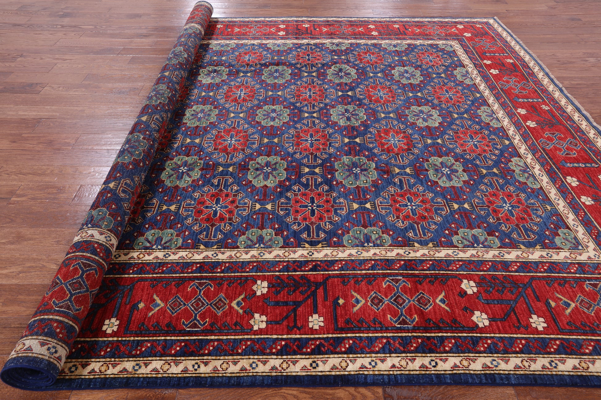Blue Fine Serapi Hand Knotted Wool Rug - 9' 3" X 11' 9" - Golden Nile