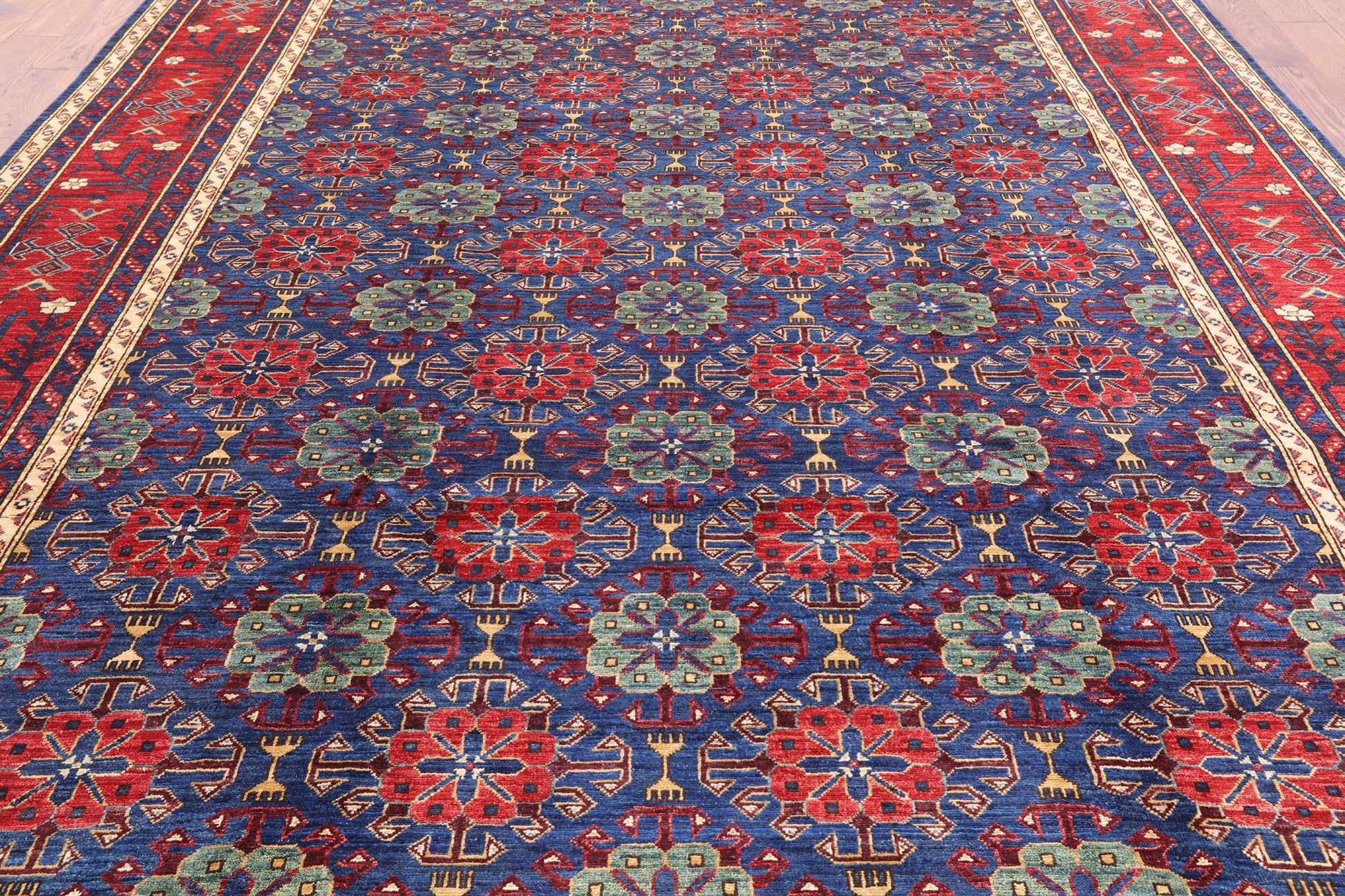 Blue Fine Serapi Hand Knotted Wool Rug - 9' 3" X 11' 9" - Golden Nile