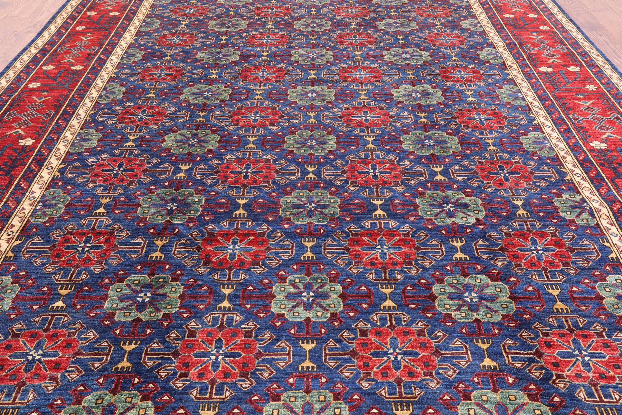 Blue Fine Serapi Hand Knotted Wool Rug - 9' 3" X 11' 9" - Golden Nile