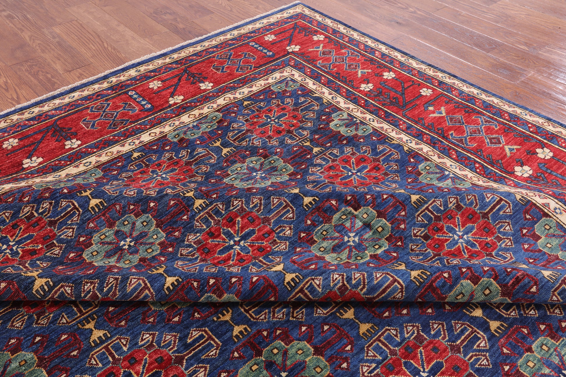Blue Fine Serapi Hand Knotted Wool Rug - 9' 3" X 11' 9" - Golden Nile