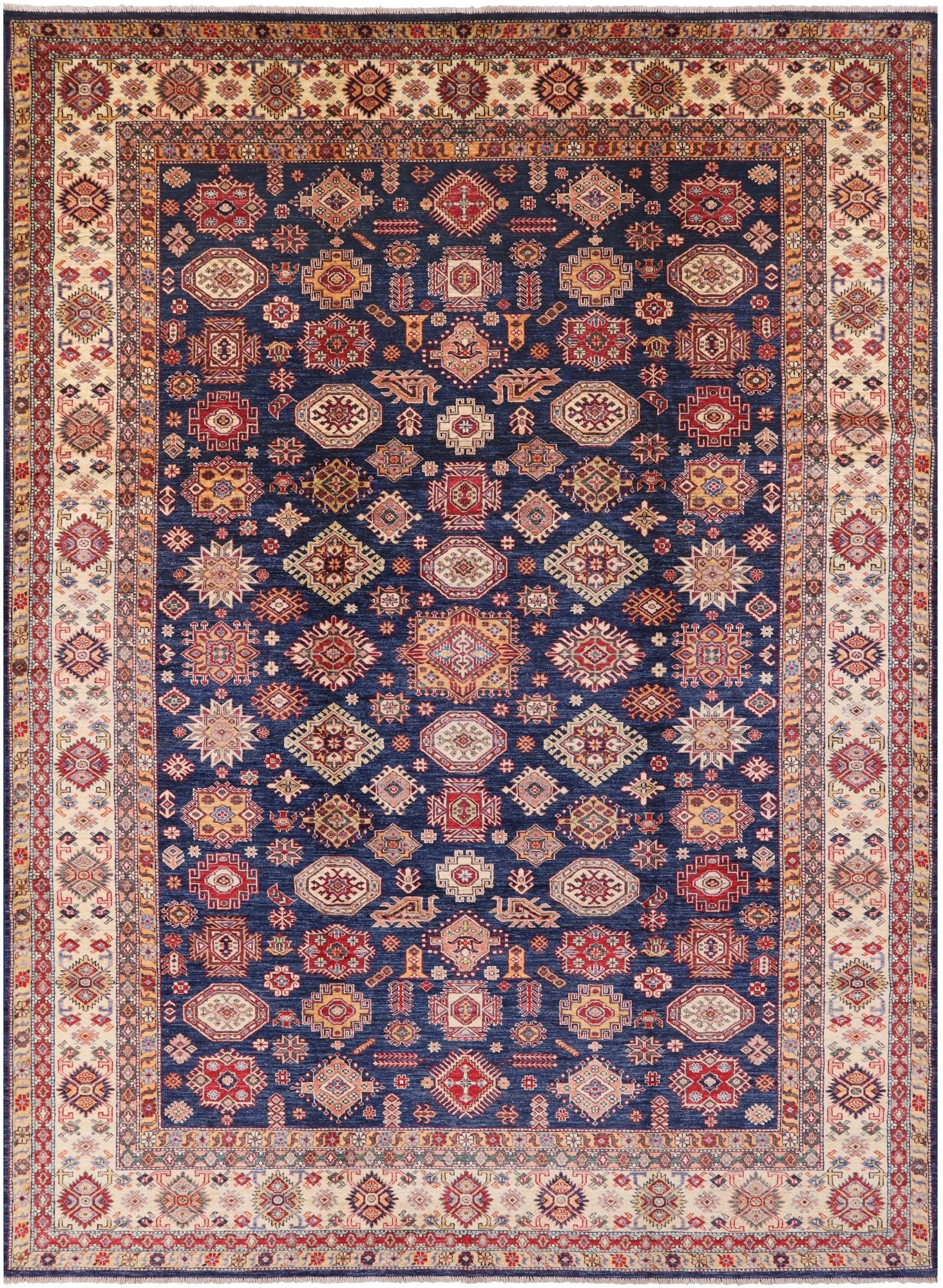 Blue Fine Kazak Hand Knotted Wool Rug - 10' 0" X 13' 4" - Golden Nile