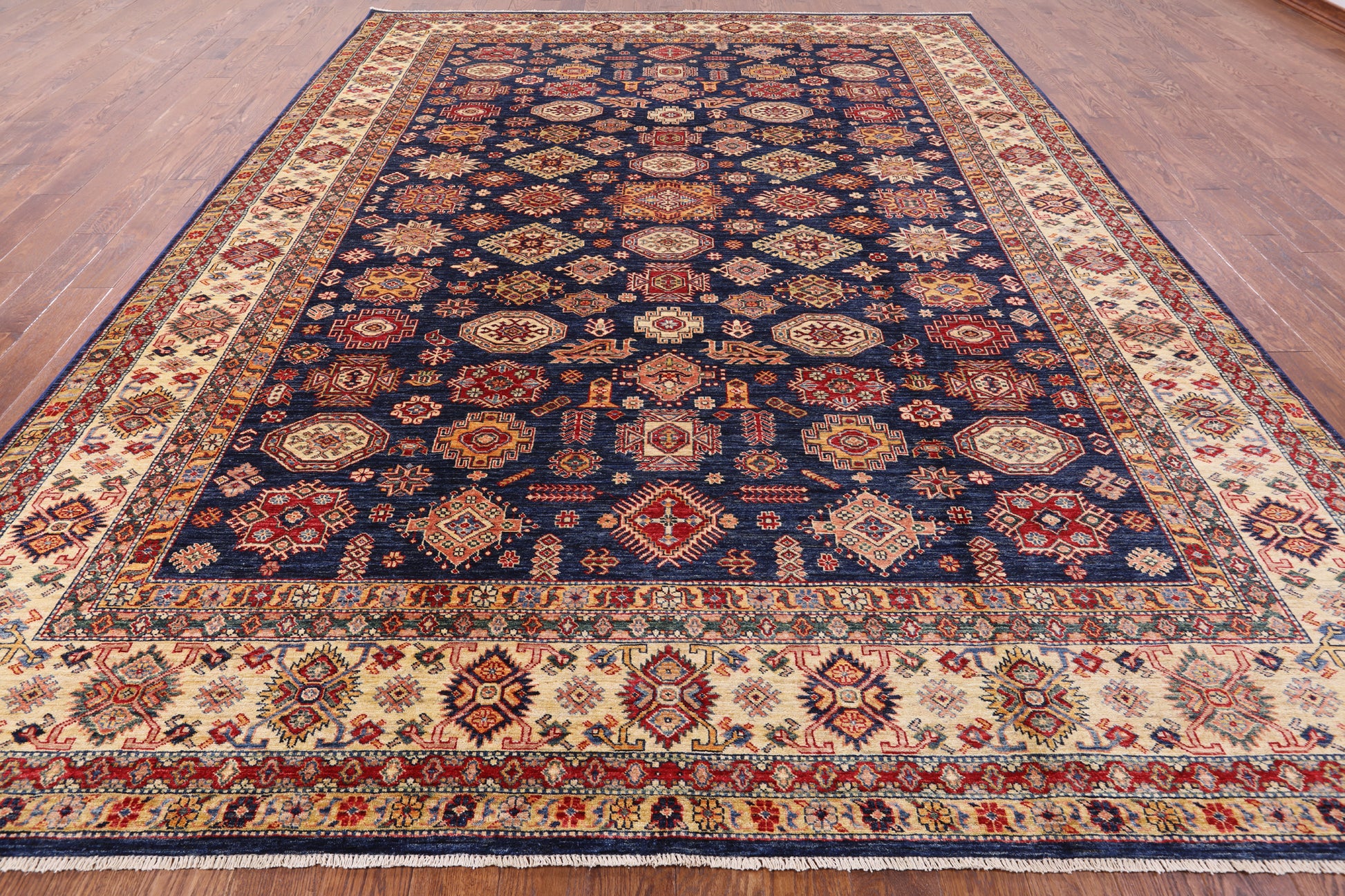 Blue Fine Kazak Hand Knotted Wool Rug - 10' 0" X 13' 4" - Golden Nile