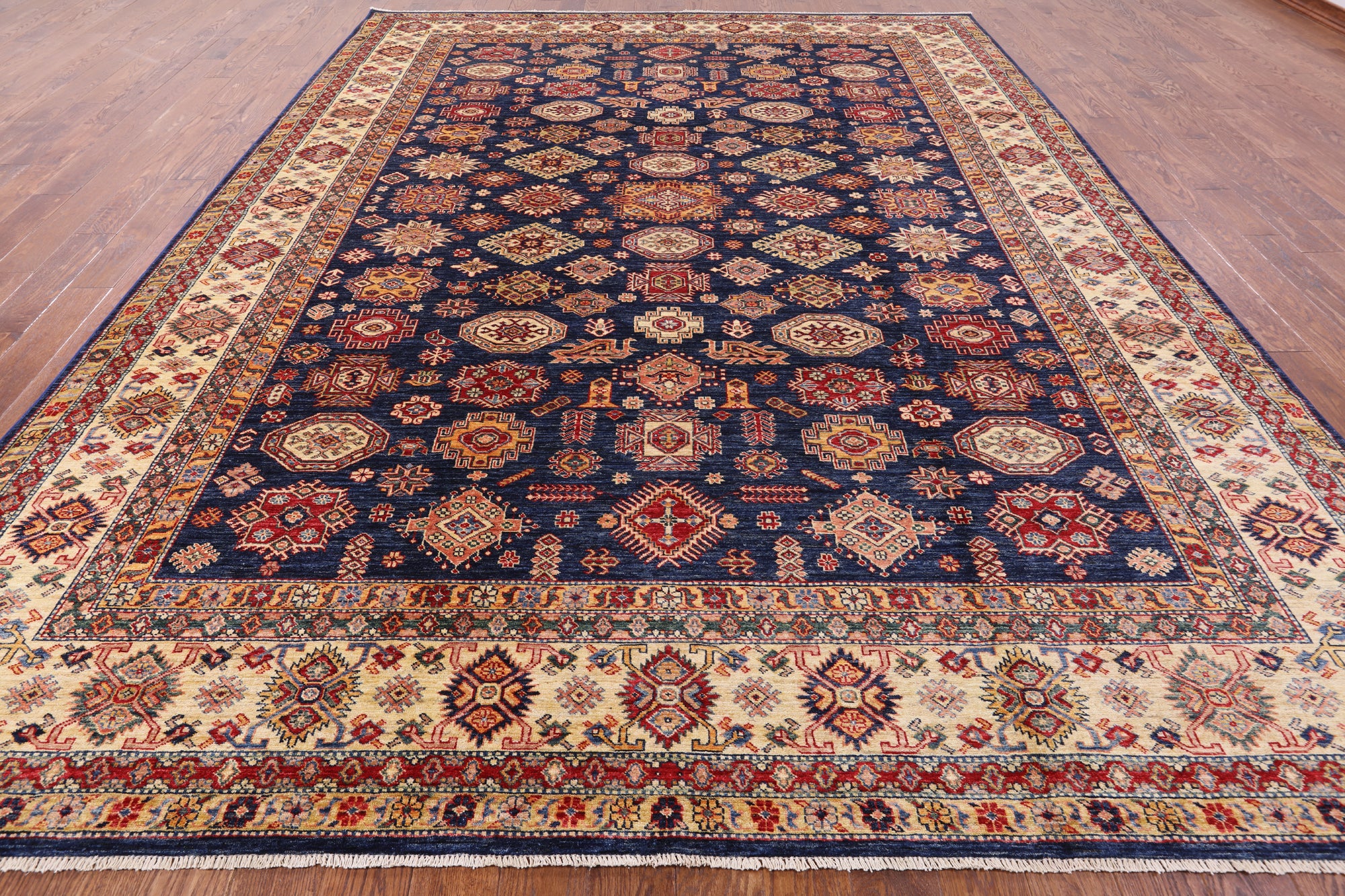 Blue Fine Kazak Hand Knotted Wool Rug - 10' 0" X 13' 4" - Golden Nile