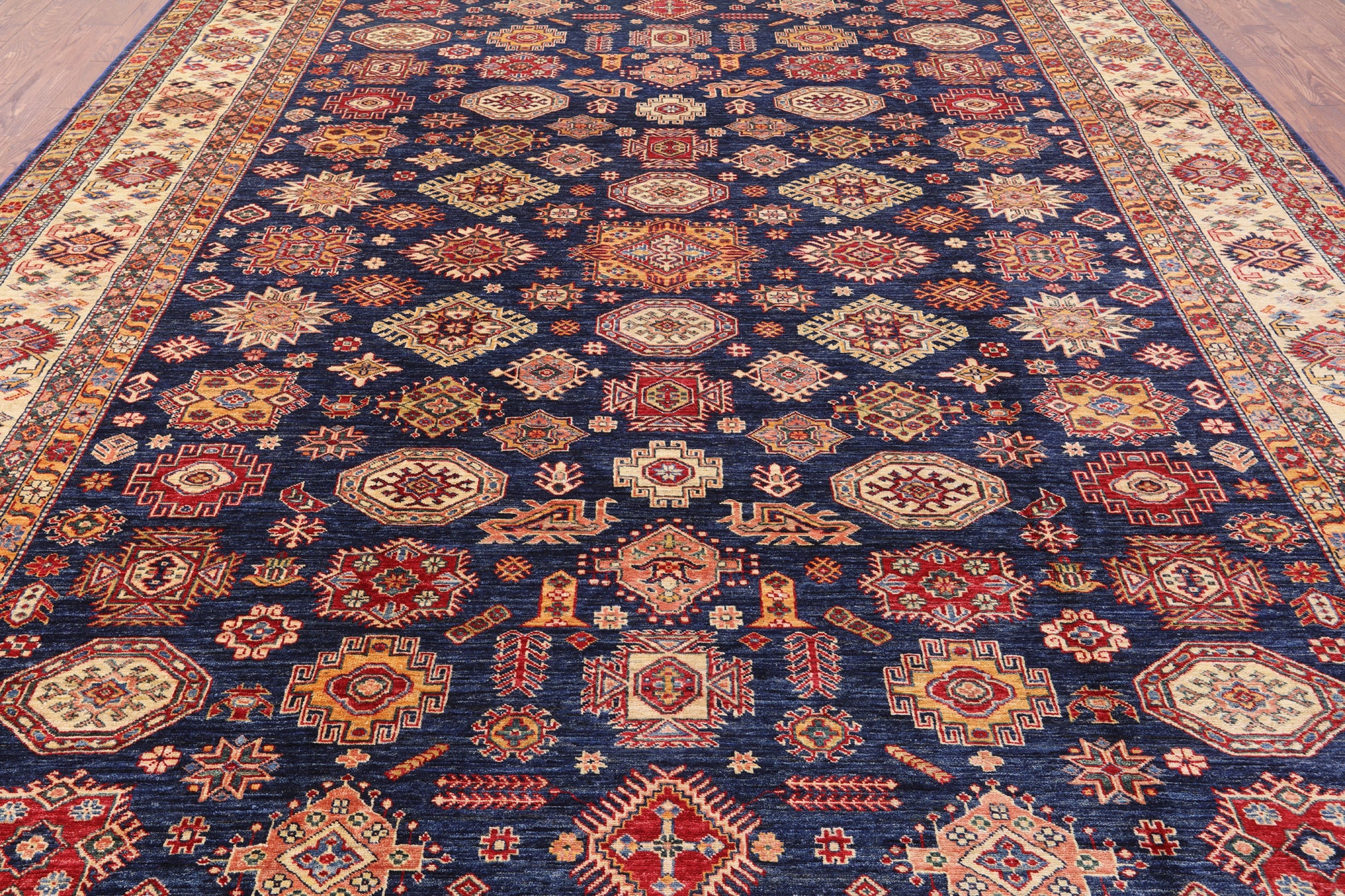 Blue Fine Kazak Hand Knotted Wool Rug - 10' 0" X 13' 4" - Golden Nile