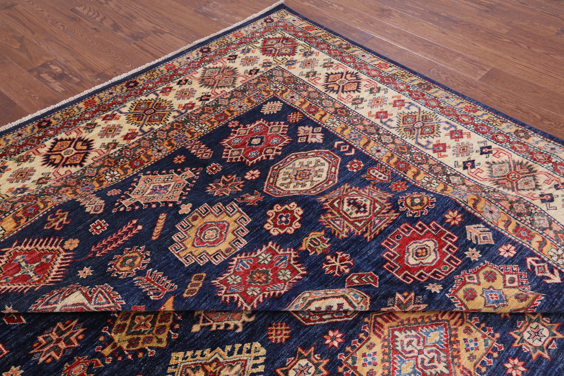 Blue Fine Kazak Hand Knotted Wool Rug - 10' 0" X 13' 4" - Golden Nile
