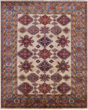 Ivory Super Fine Kazak Handmade Wool Rug - 7' 11" X 9' 10" - Golden Nile