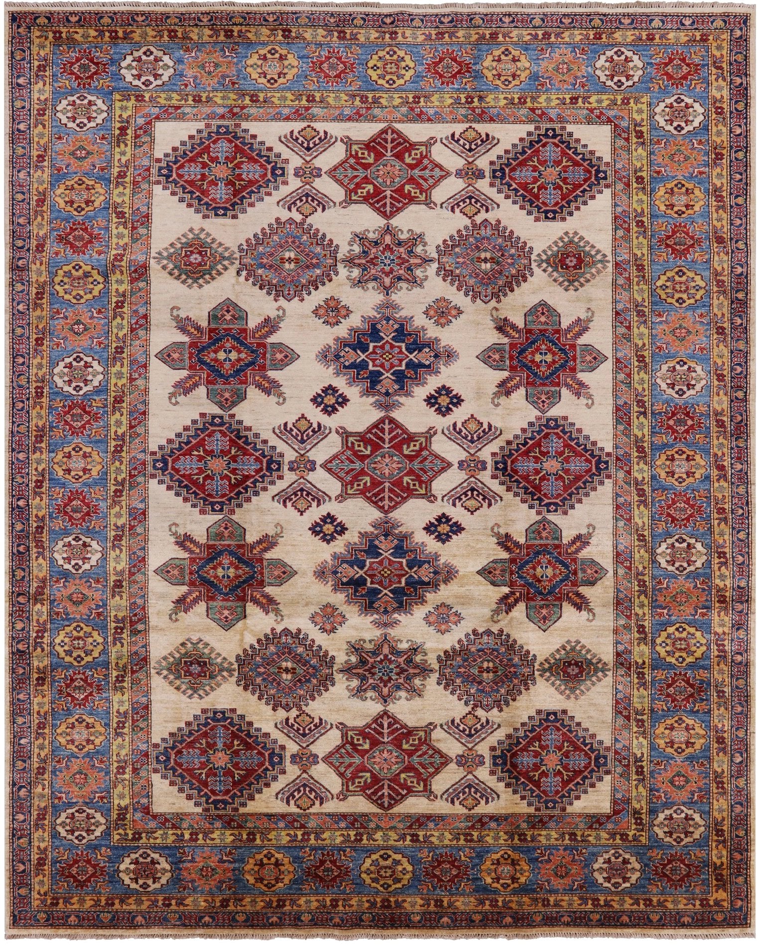 Ivory Super Fine Kazak Handmade Wool Rug - 7' 11" X 9' 10" - Golden Nile