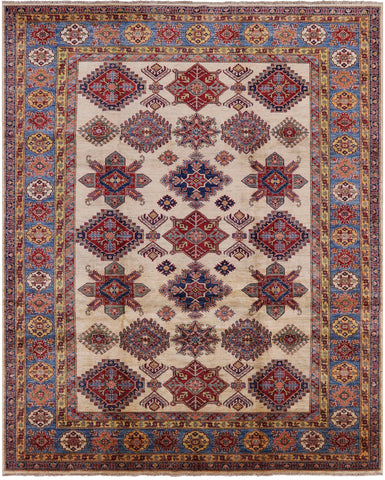 Ivory Super Fine Kazak Handmade Wool Rug - 7' 11