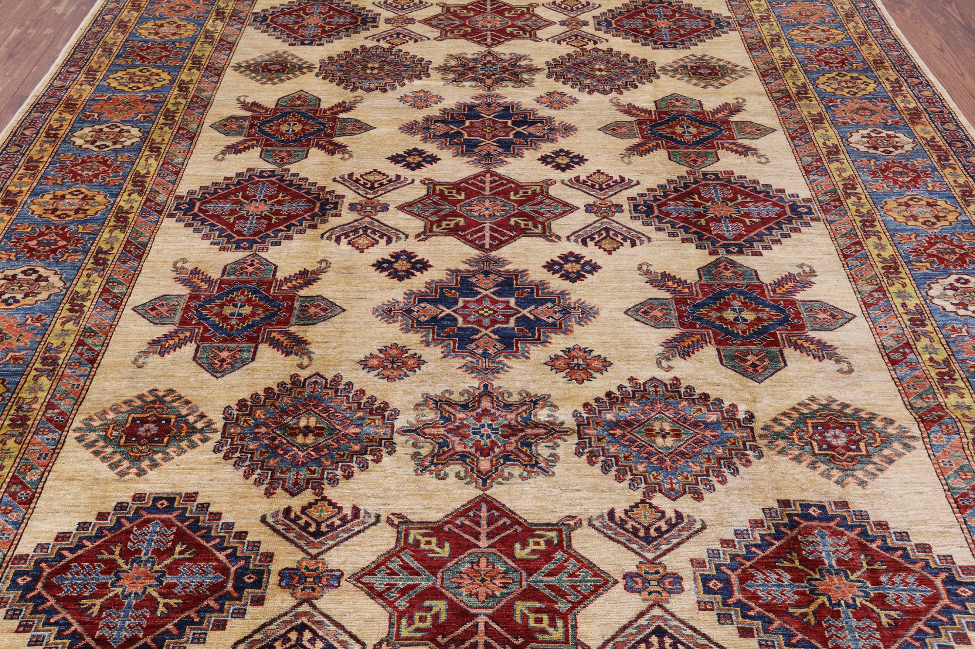 Ivory Super Fine Kazak Handmade Wool Rug - 7' 11" X 9' 10" - Golden Nile