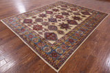 Ivory Super Fine Kazak Handmade Wool Rug - 7' 11" X 9' 10" - Golden Nile