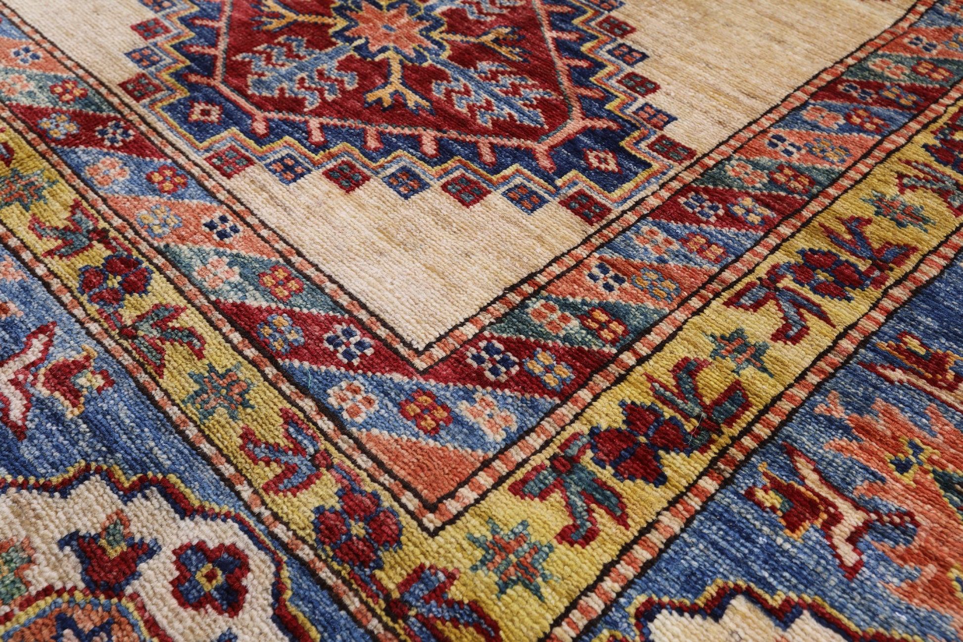 Ivory Super Fine Kazak Handmade Wool Rug - 7' 11" X 9' 10" - Golden Nile