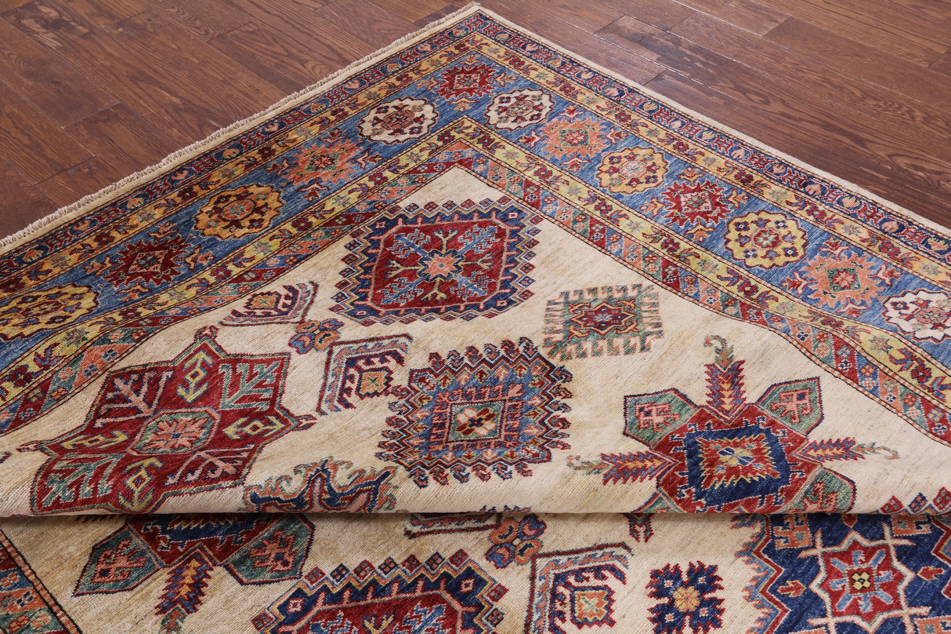 Ivory Super Fine Kazak Handmade Wool Rug - 7' 11" X 9' 10" - Golden Nile
