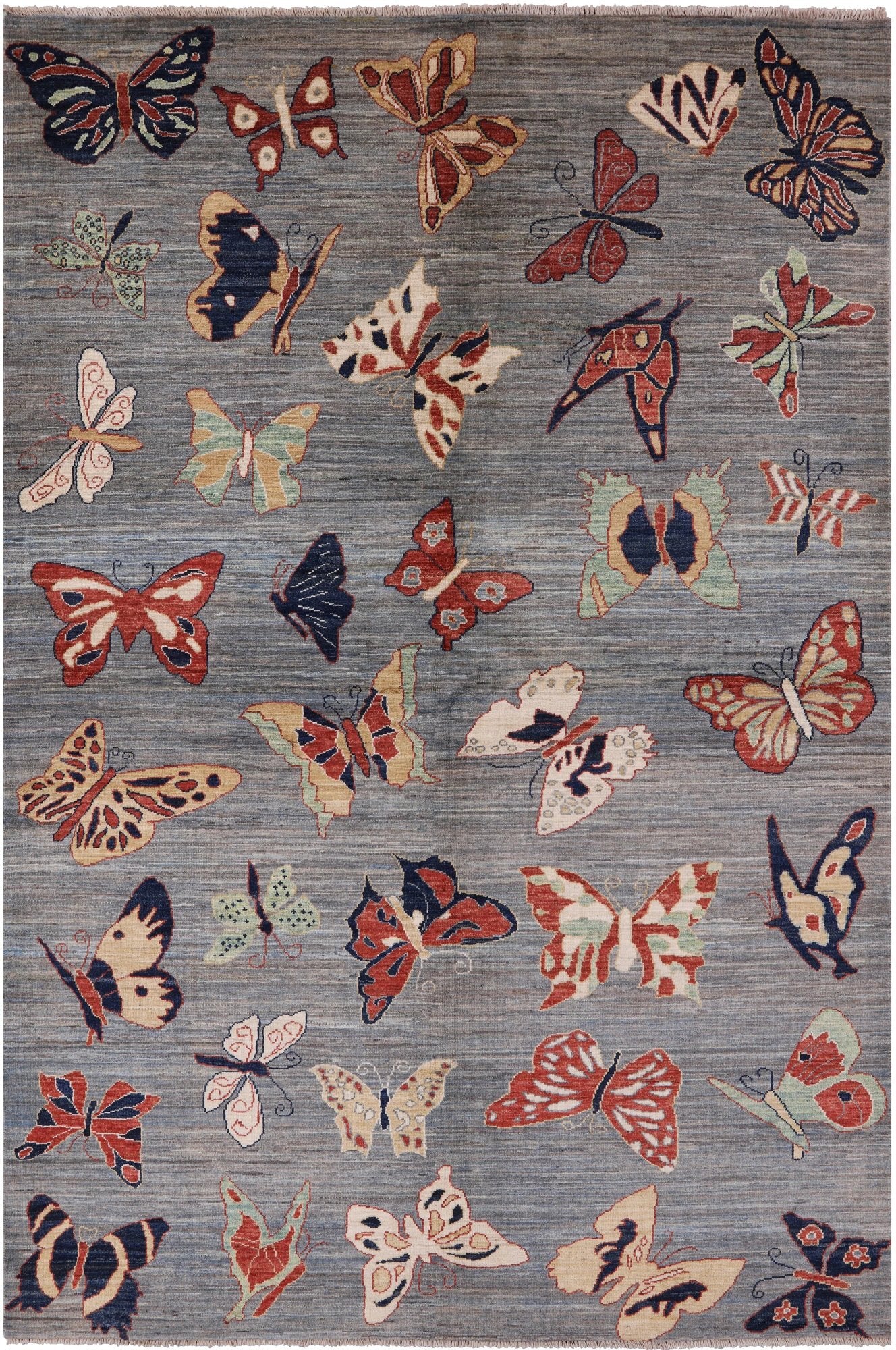 Grey Butterflies Design Modern Handmade Wool Rug - 5' 10" X 8' 9" - Golden Nile