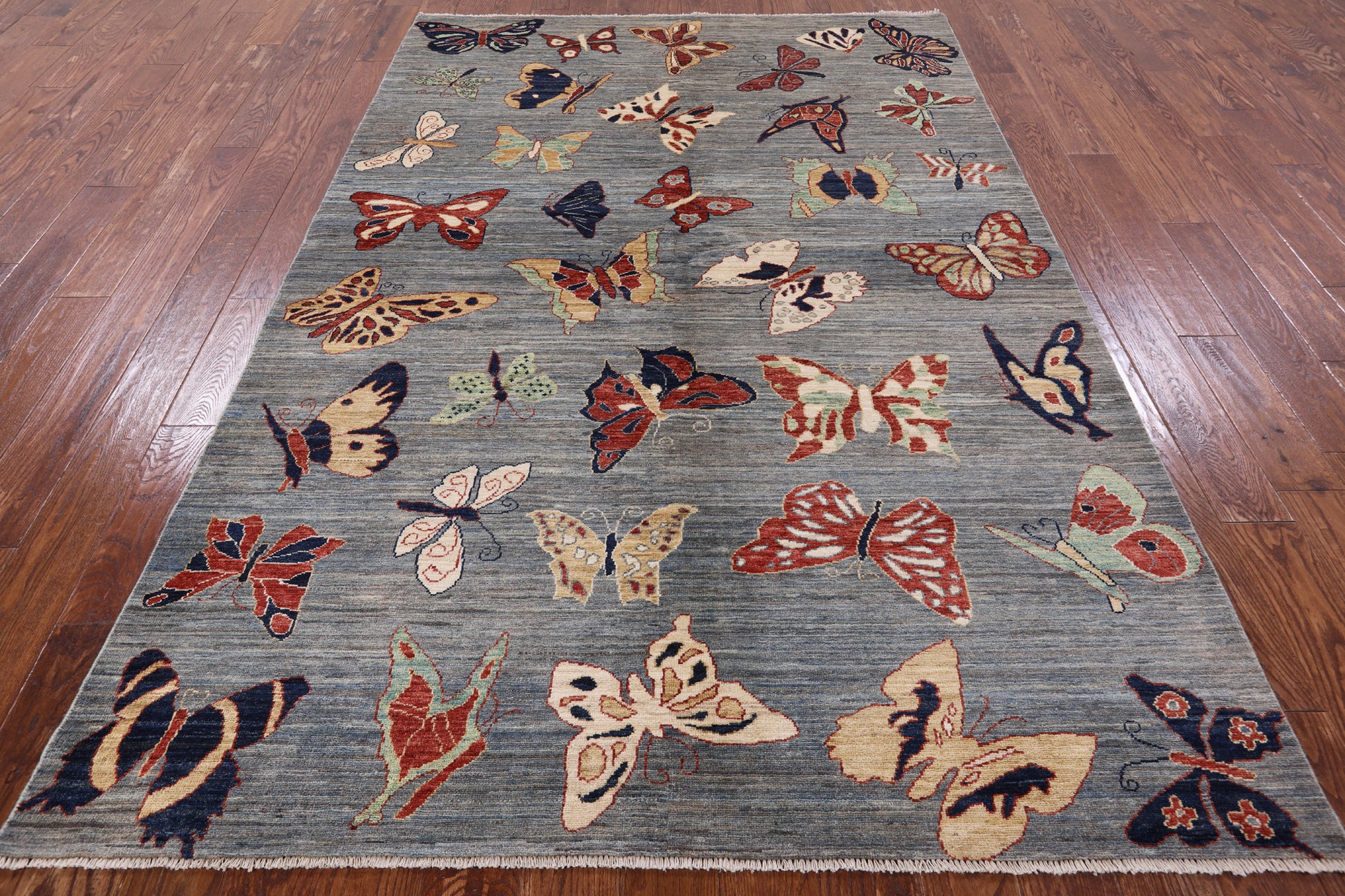 Grey Butterflies Design Modern Handmade Wool Rug - 5' 10" X 8' 9" - Golden Nile