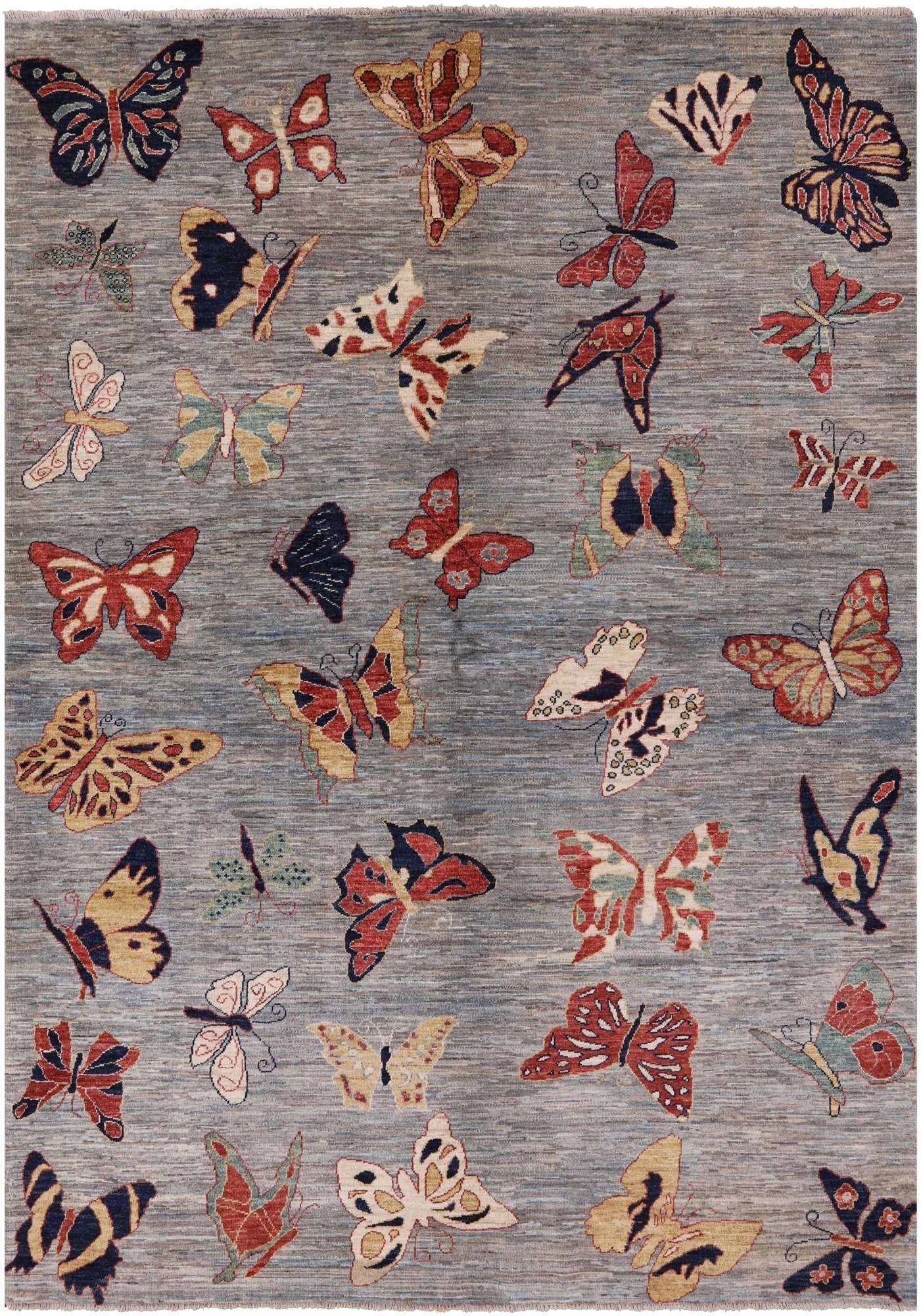 Grey Butterflies Design Modern Hand-Knotted Wool Rug - 6' 0" X 8' 7" - Golden Nile