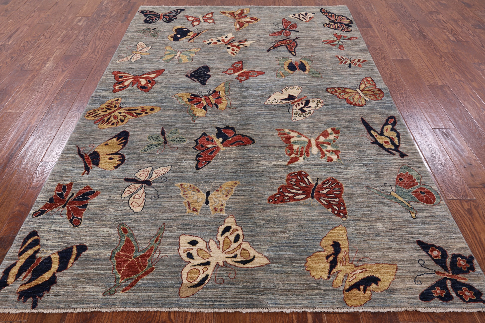 Grey Butterflies Design Modern Hand-Knotted Wool Rug - 6' 0" X 8' 7" - Golden Nile