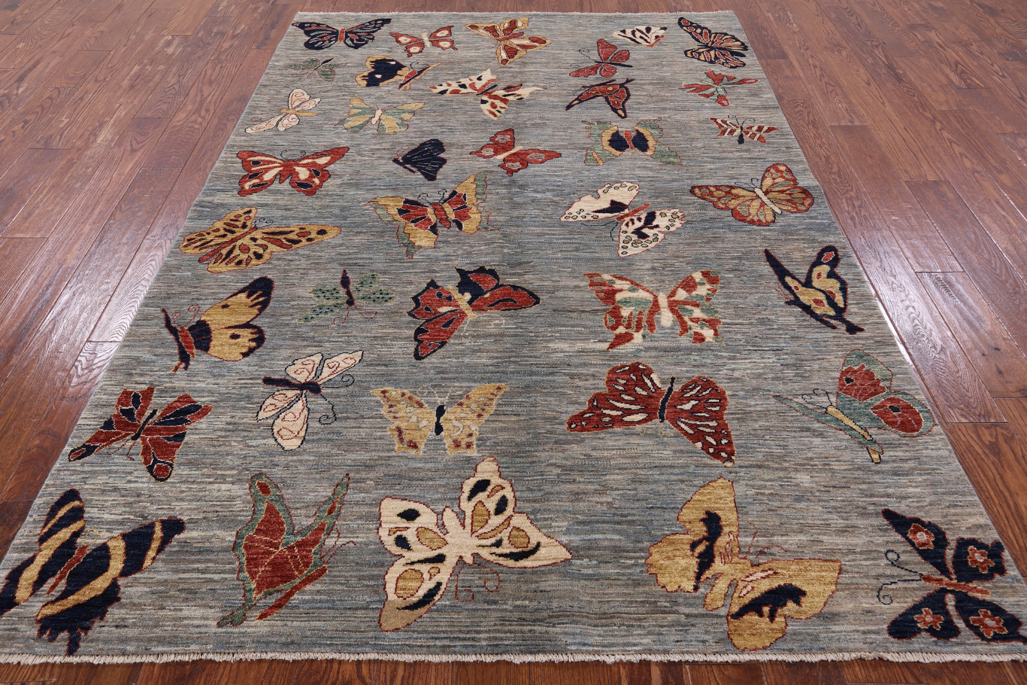 Grey Butterflies Design Modern Hand-Knotted Wool Rug - 6' 0" X 8' 7" - Golden Nile