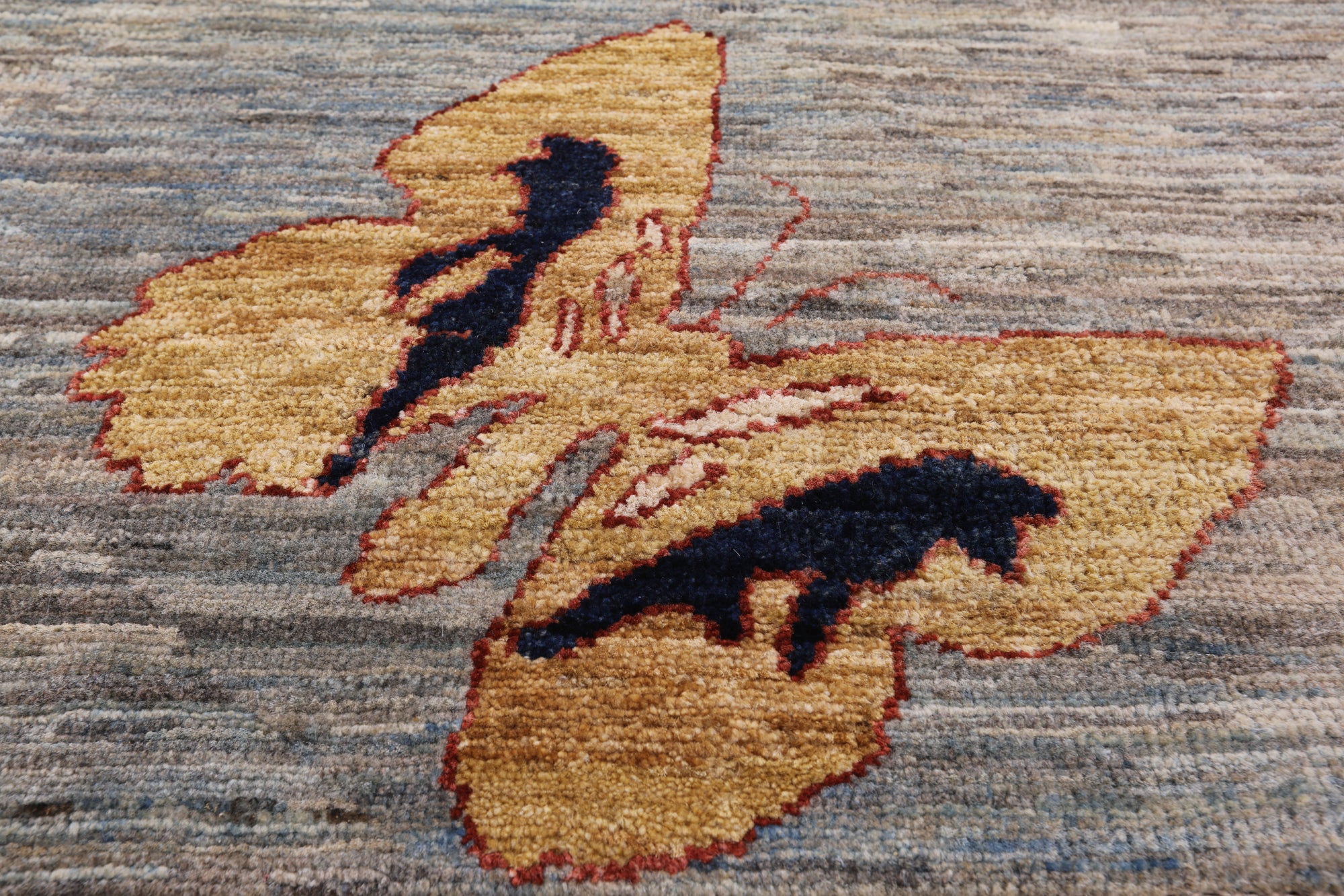 Grey Butterflies Design Modern Hand-Knotted Wool Rug - 6' 0" X 8' 7" - Golden Nile