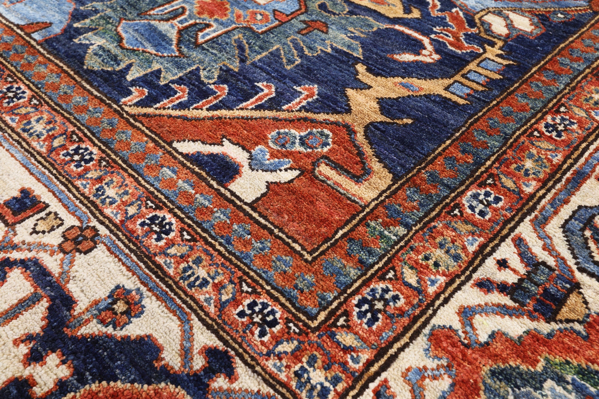 Blue Fine Serapi Hand Knotted Wool Rug - 9' 0" X 12' 0" - Golden Nile