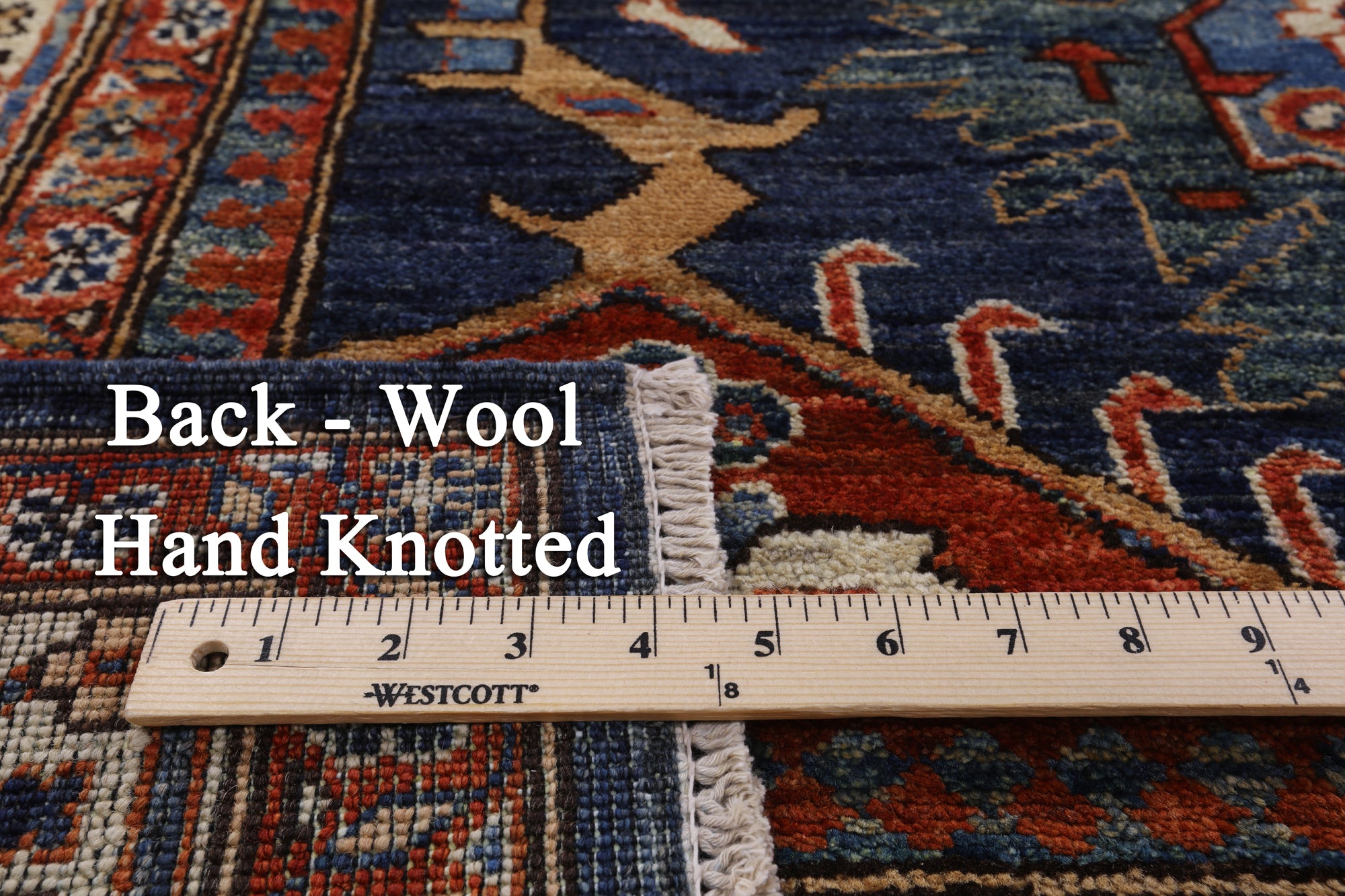 Blue Fine Serapi Hand Knotted Wool Rug - 9' 0" X 12' 0" - Golden Nile