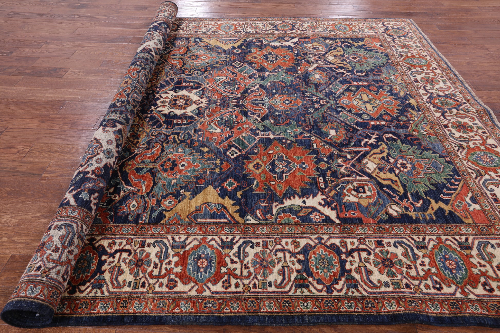 Blue Fine Serapi Wool Rug - 8' 4" X 9' 9" - Golden Nile