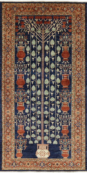 5' X 10' Oriental Blue Fine Serapi Wool Area Rug - Golden Nile