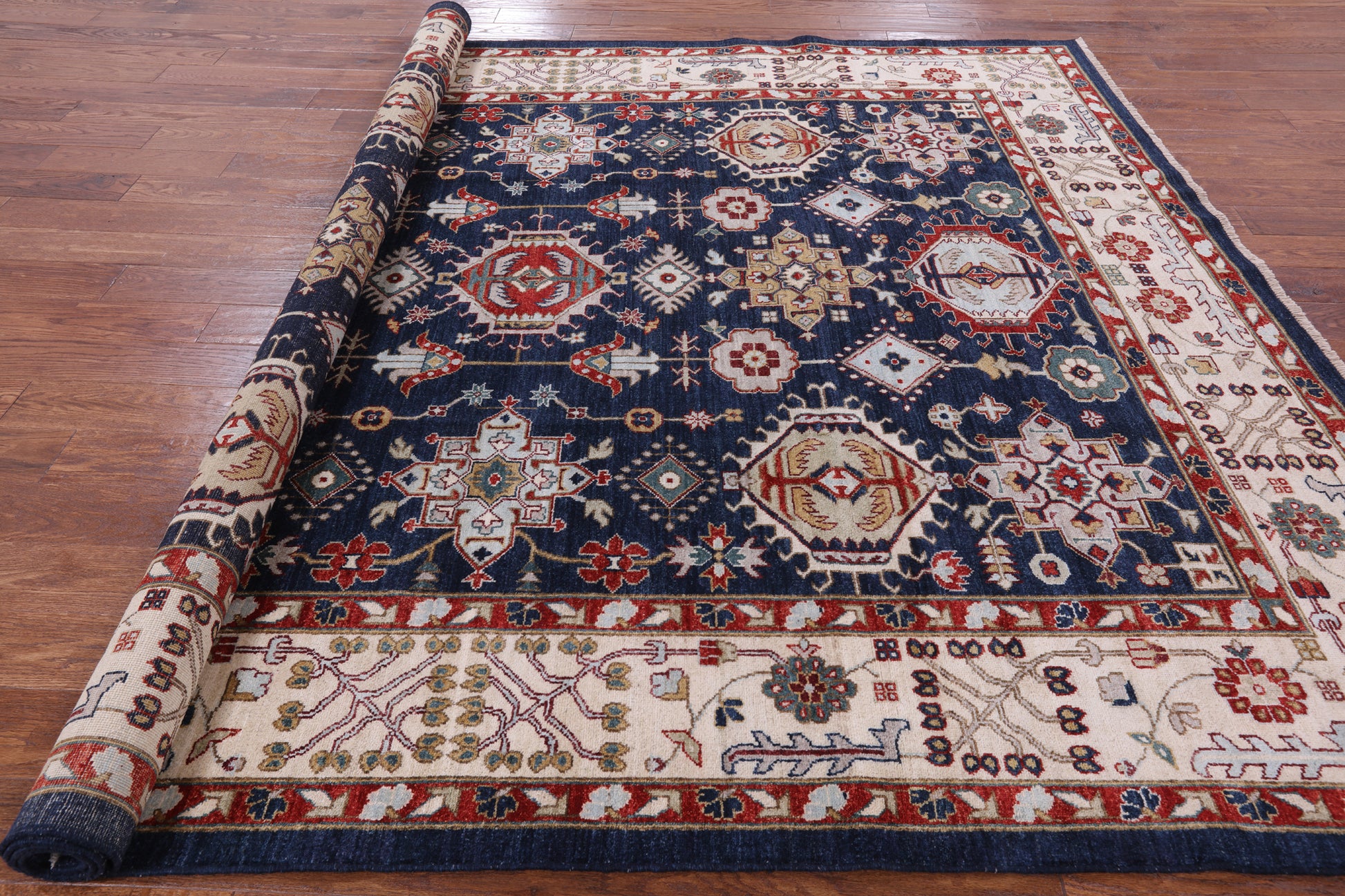 Blue Fine Serapi Hand Knotted Wool Rug - 8' 2" X 9' 10" - Golden Nile