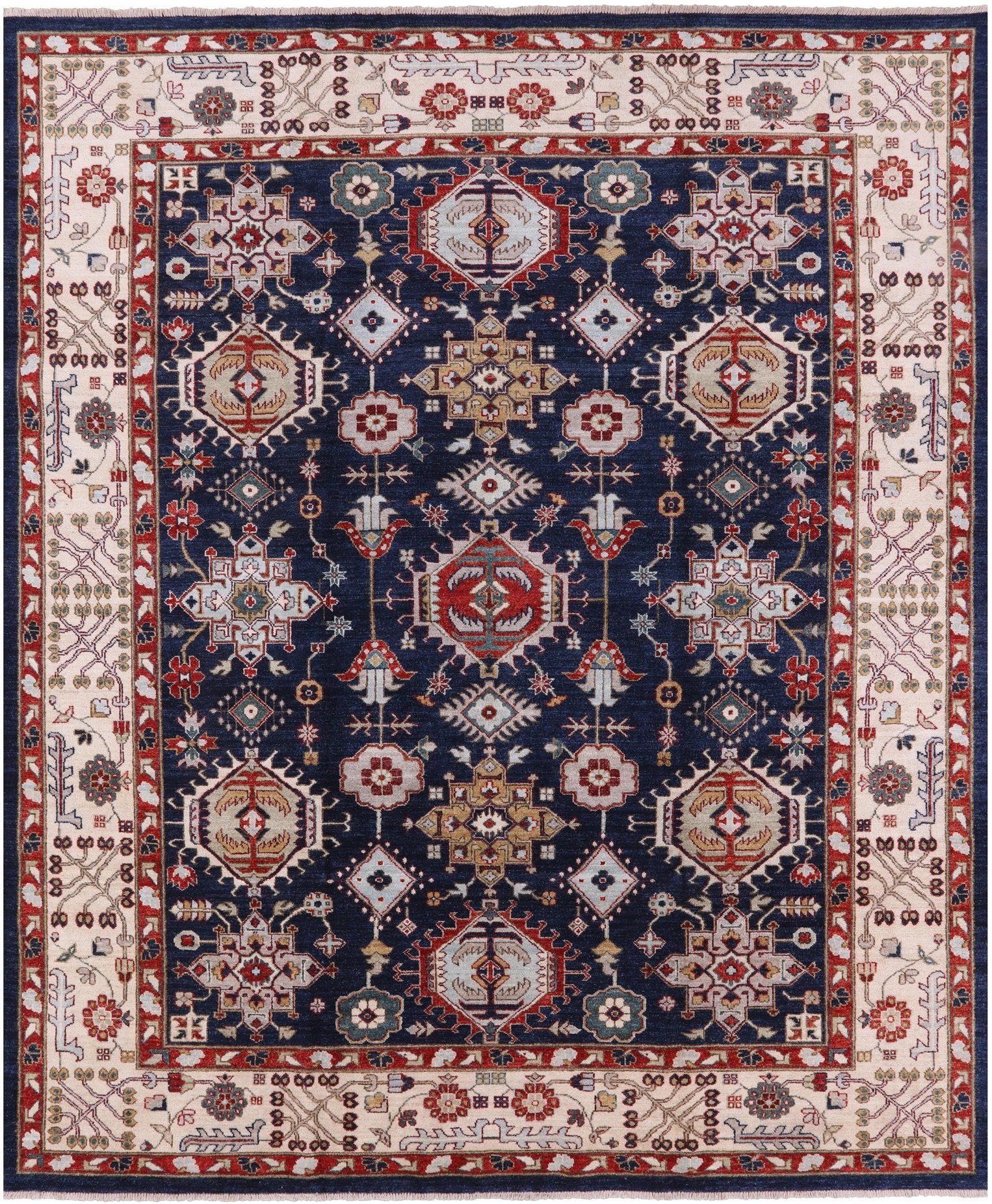 Blue Fine Serapi Hand Knotted Wool Rug - 8' 2" X 9' 10" - Golden Nile
