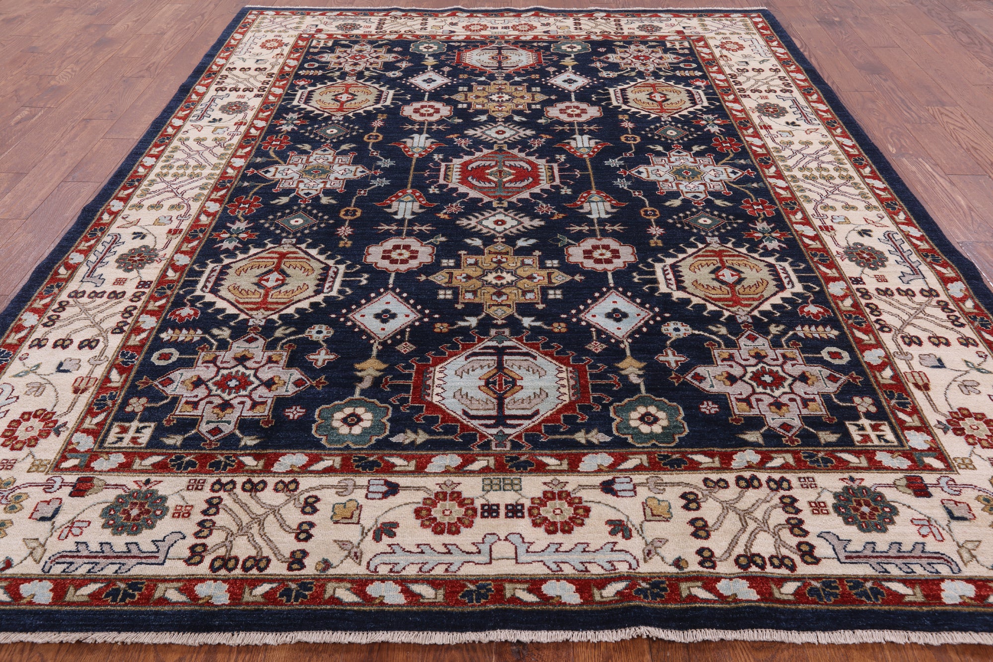 Blue Fine Serapi Hand Knotted Wool Rug - 8' 2" X 9' 10" - Golden Nile