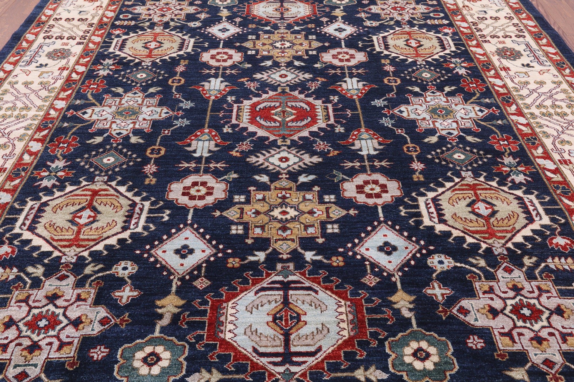 Blue Fine Serapi Hand Knotted Wool Rug - 8' 2" X 9' 10" - Golden Nile