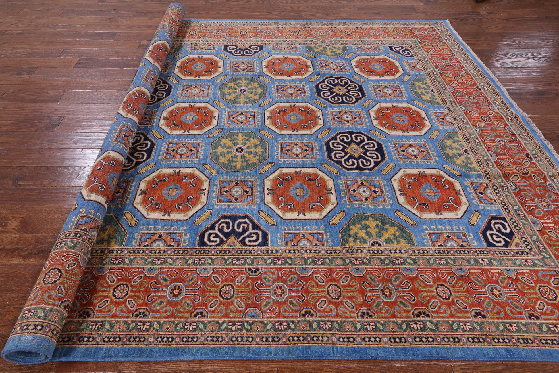 Blue Fine Serapi Hand Knotted Wool Rug - 8' 2" X 9' 9" - Golden Nile