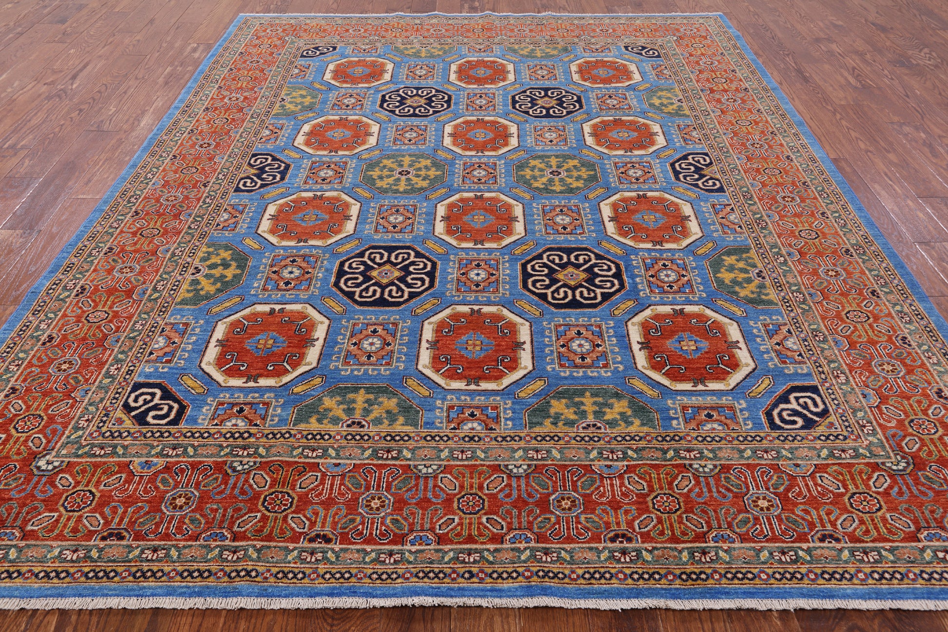 Blue Fine Serapi Hand Knotted Wool Rug - 8' 2" X 9' 9" - Golden Nile