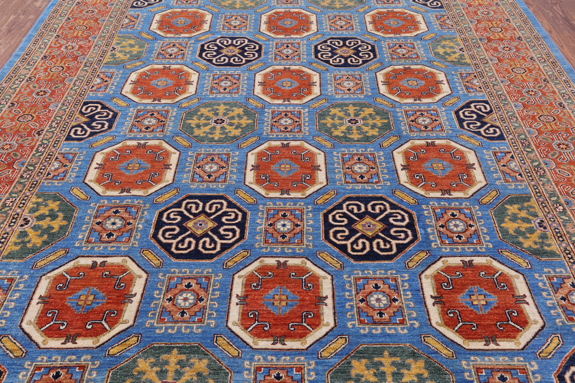 Blue Fine Serapi Hand Knotted Wool Rug - 8' 2" X 9' 9" - Golden Nile