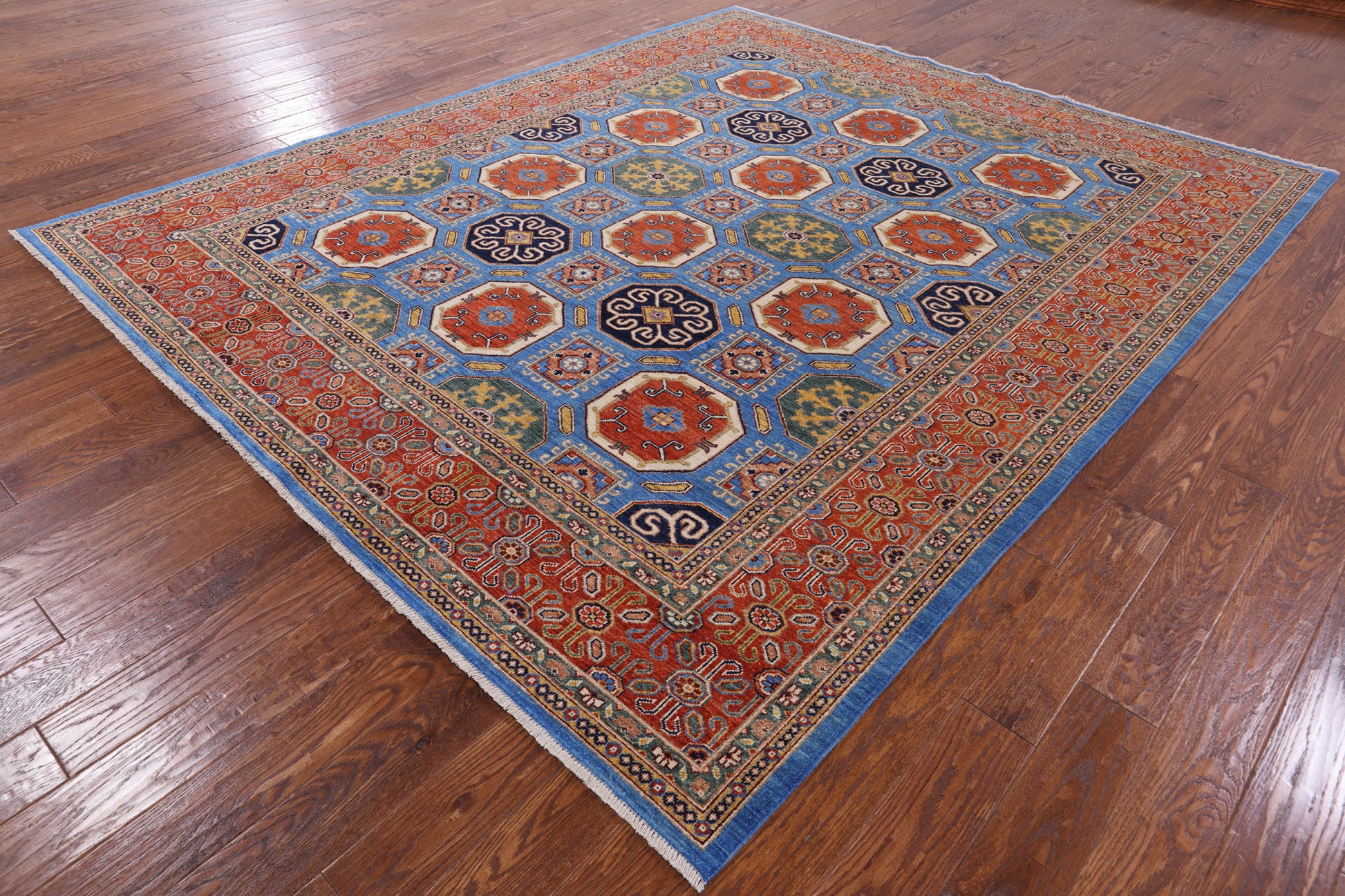 Blue Fine Serapi Hand Knotted Wool Rug - 8' 2" X 9' 9" - Golden Nile