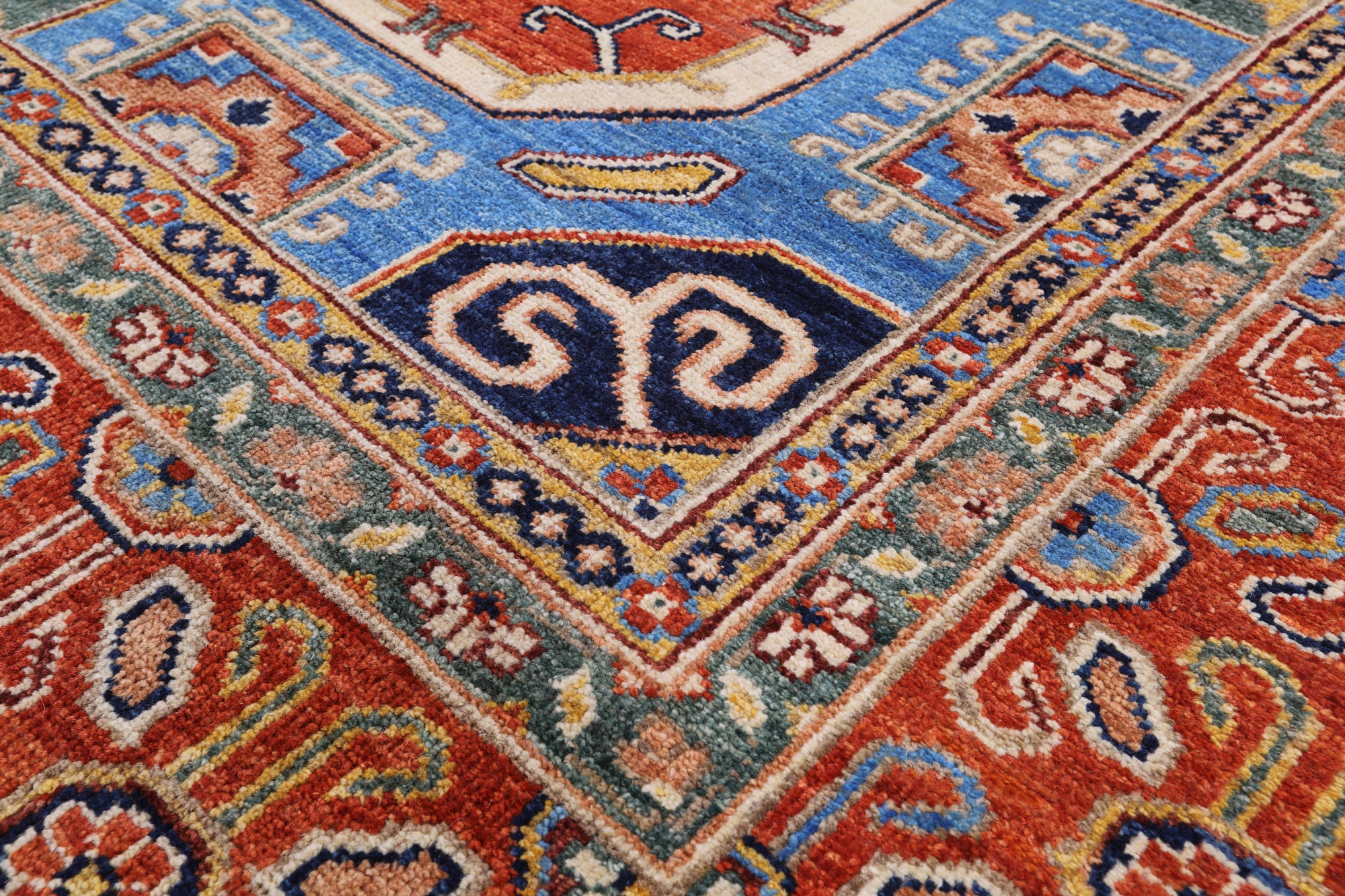 Blue Fine Serapi Hand Knotted Wool Rug - 8' 2" X 9' 9" - Golden Nile