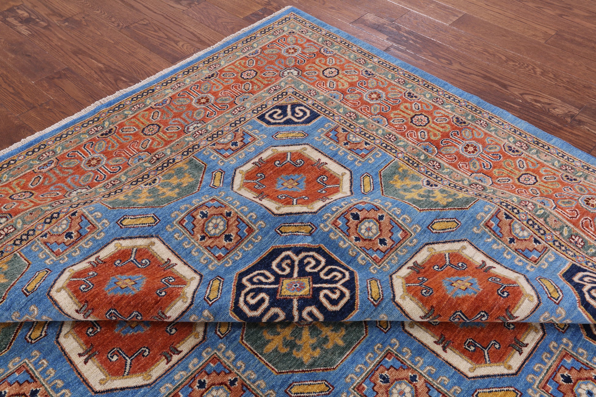 Blue Fine Serapi Hand Knotted Wool Rug - 8' 2" X 9' 9" - Golden Nile