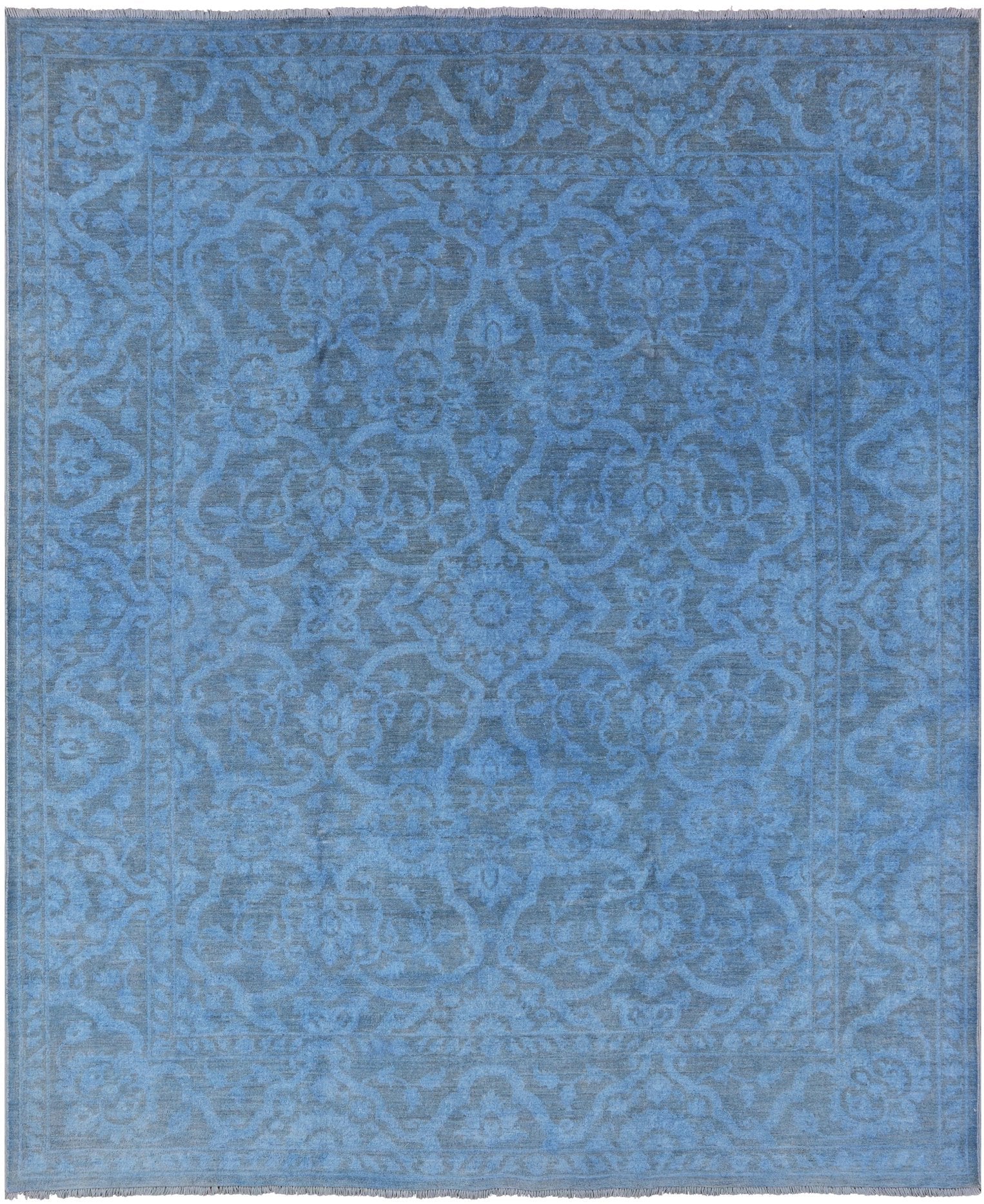 Blue Full Pile Overdyed Hand Knotted Wool Rug - 8' 1" X 9' 9" - Golden Nile