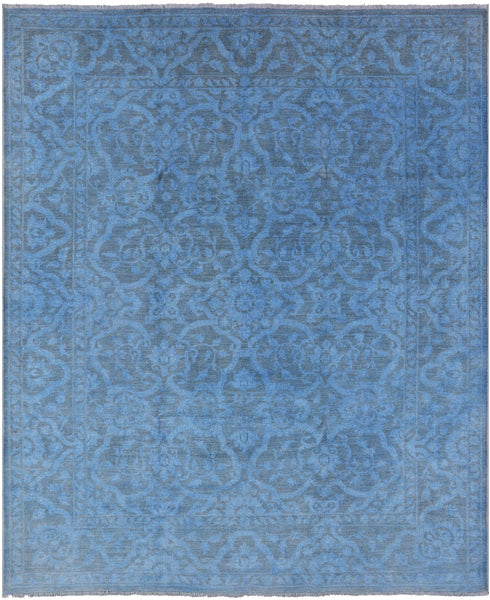 Blue Full Pile Overdyed Hand Knotted Wool Rug - 8' 1" X 9' 9" - Golden Nile