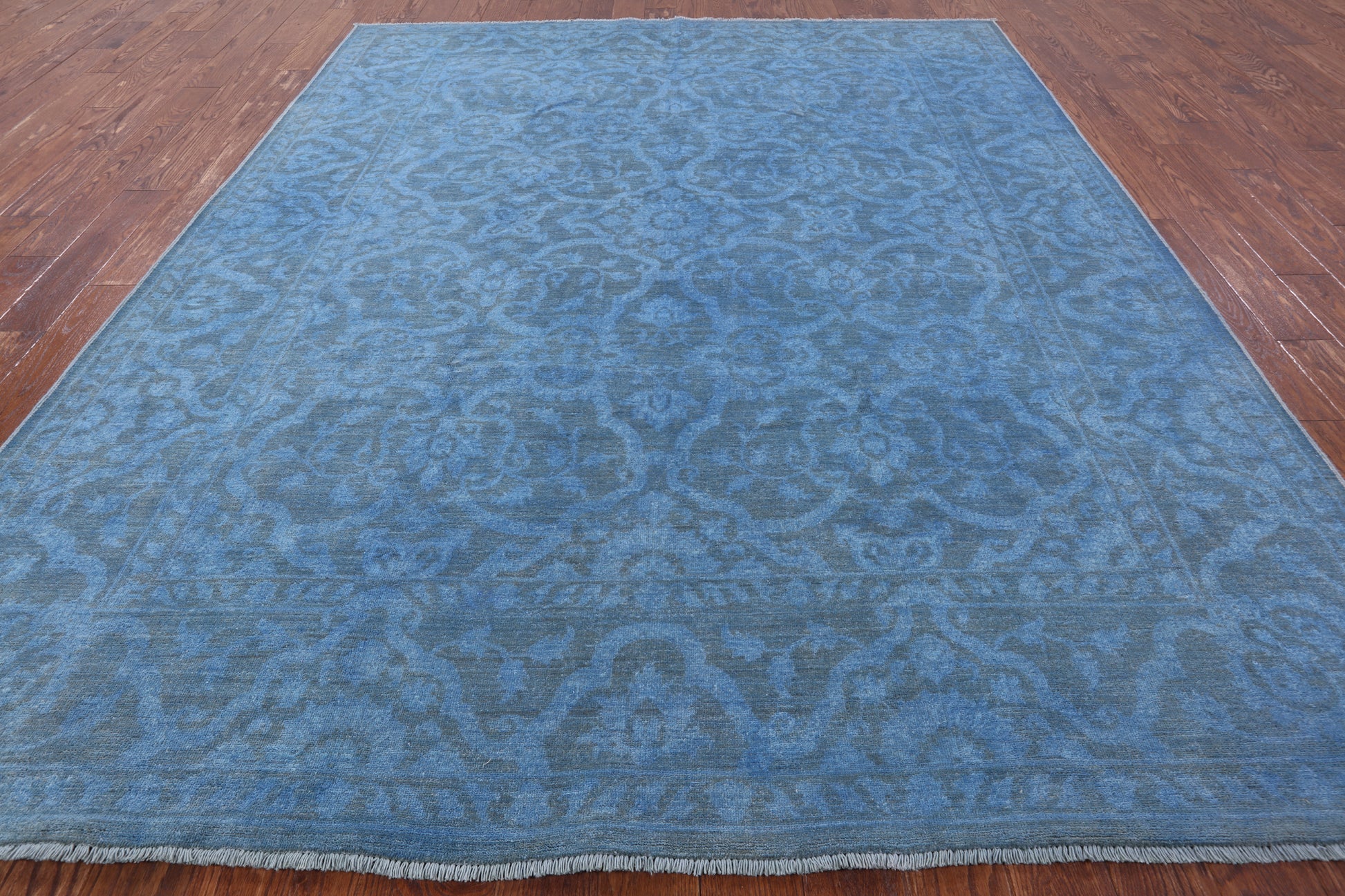 Blue Full Pile Overdyed Hand Knotted Wool Rug - 8' 1" X 9' 9" - Golden Nile