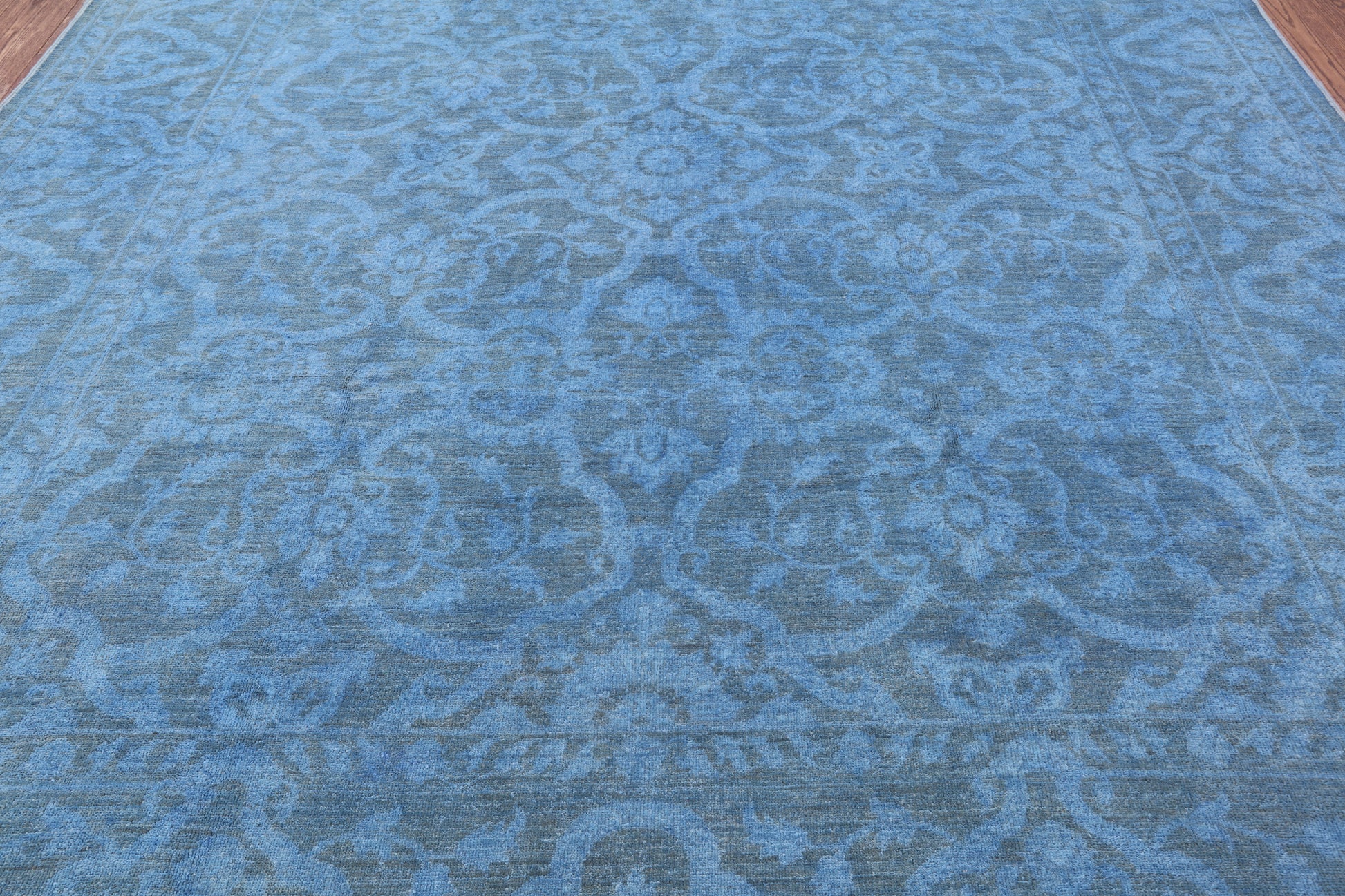 Blue Full Pile Overdyed Hand Knotted Wool Rug - 8' 1" X 9' 9" - Golden Nile