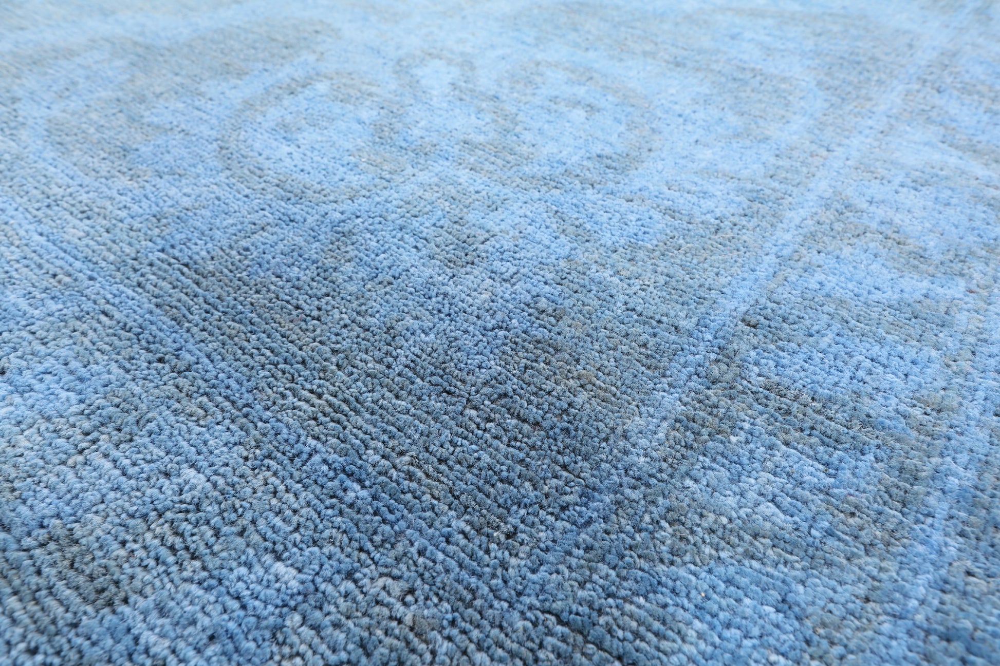 Blue Full Pile Overdyed Hand Knotted Wool Rug - 8' 1" X 9' 9" - Golden Nile