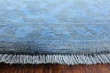 Blue Full Pile Overdyed Hand Knotted Wool Rug - 8' 1" X 9' 9" - Golden Nile