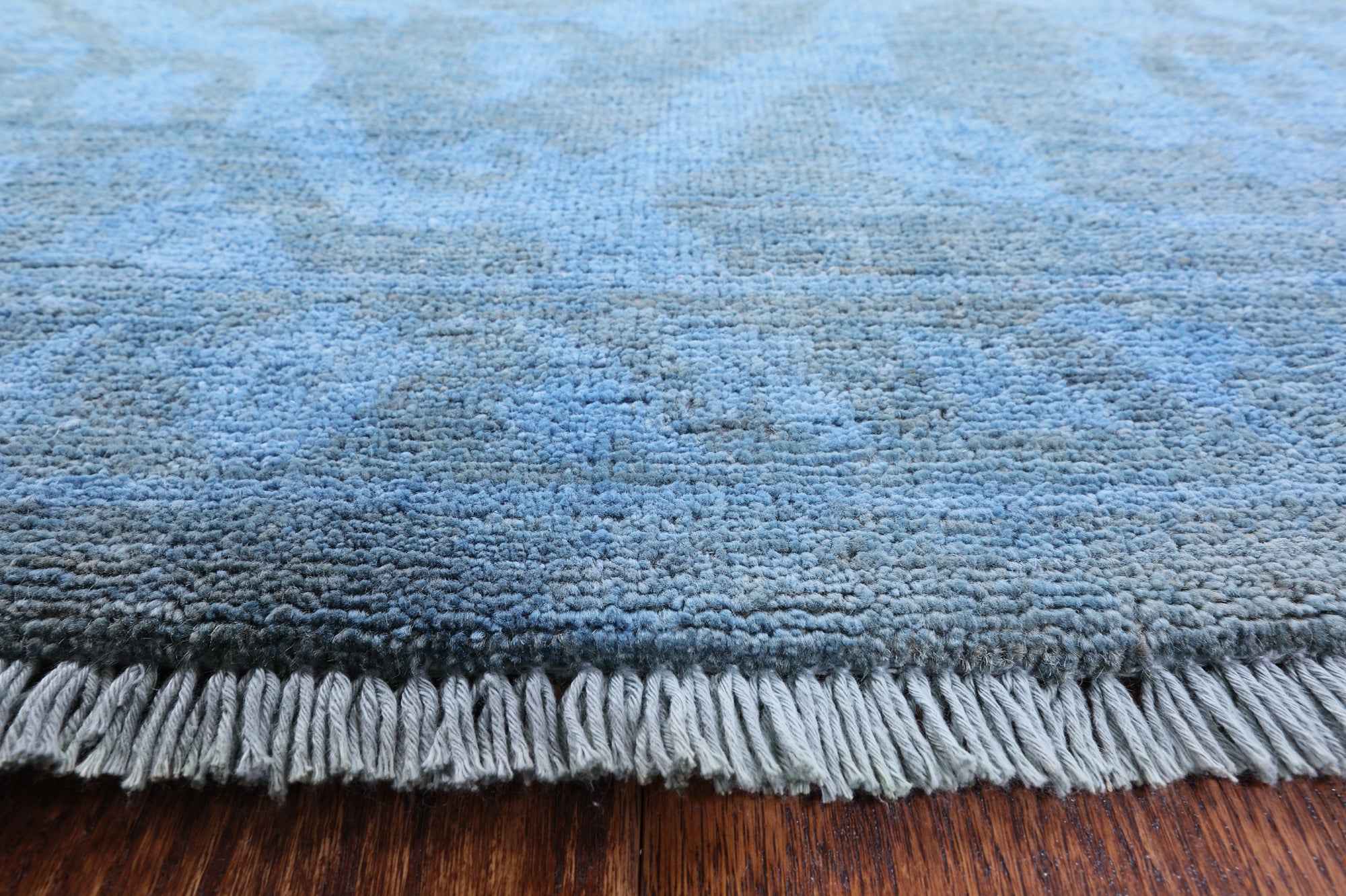 Blue Full Pile Overdyed Hand Knotted Wool Rug - 8' 1" X 9' 9" - Golden Nile